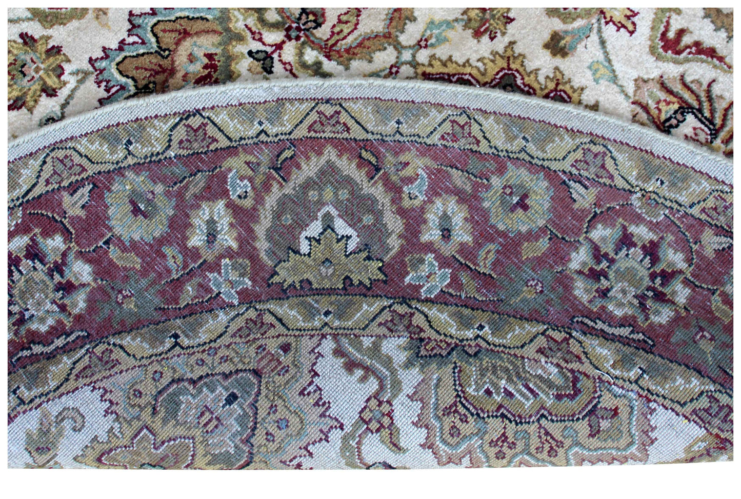 Ivory Cream Crimson Rust Taupe Persian Tabriz Floral Hand Knotted Wool 6x6 Round Bhadohi Area Rug