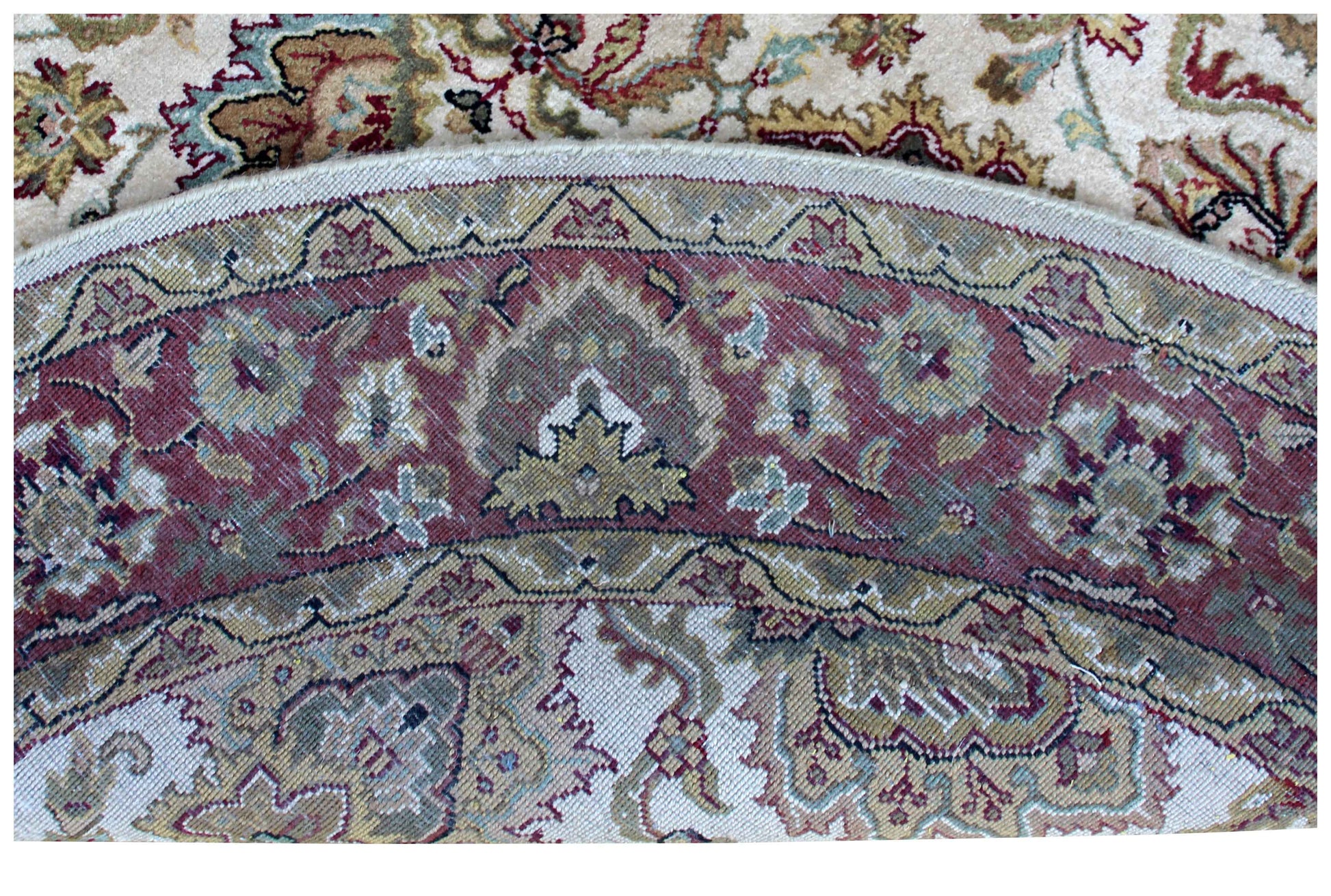 Ivory Cream Crimson Rust Taupe Persian Tabriz Floral Hand Knotted Wool 6x6 Round Bhadohi Area Rug