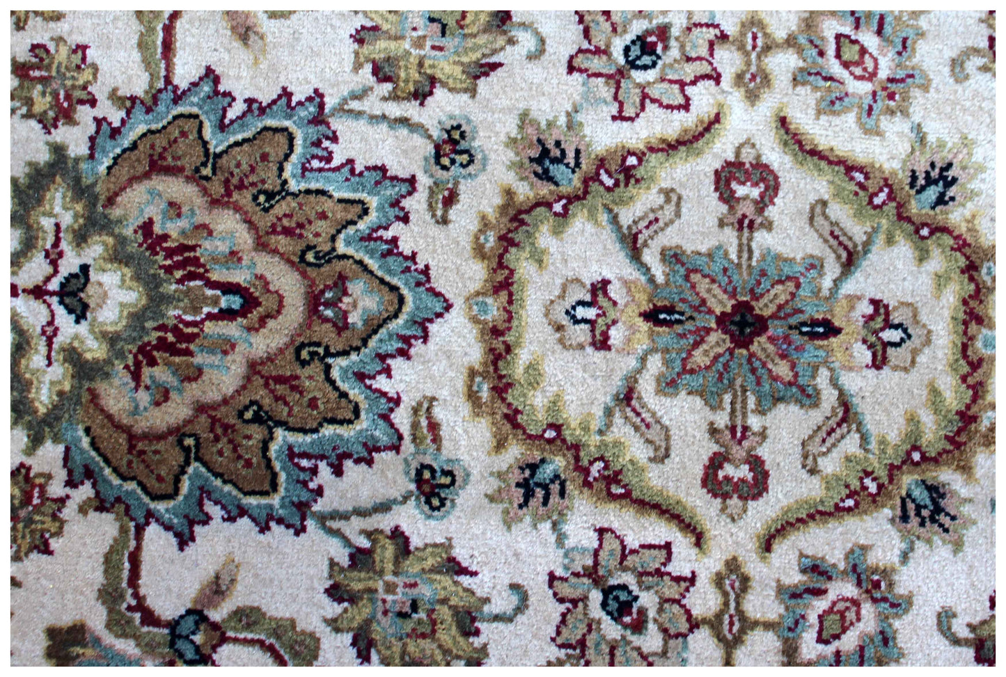 Ivory Cream Crimson Rust Taupe Persian Tabriz Floral Hand Knotted Wool 6x6 Round Bhadohi Area Rug