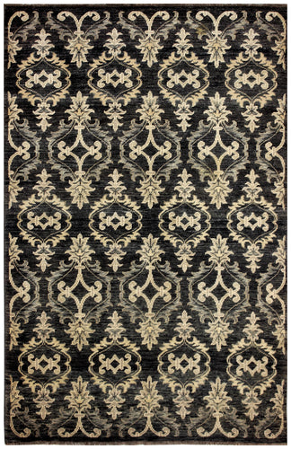Charcoal Grey Beige 6x9 Wool Area Rug - Hand Knotted Vintage Antique European Scrolling Floral