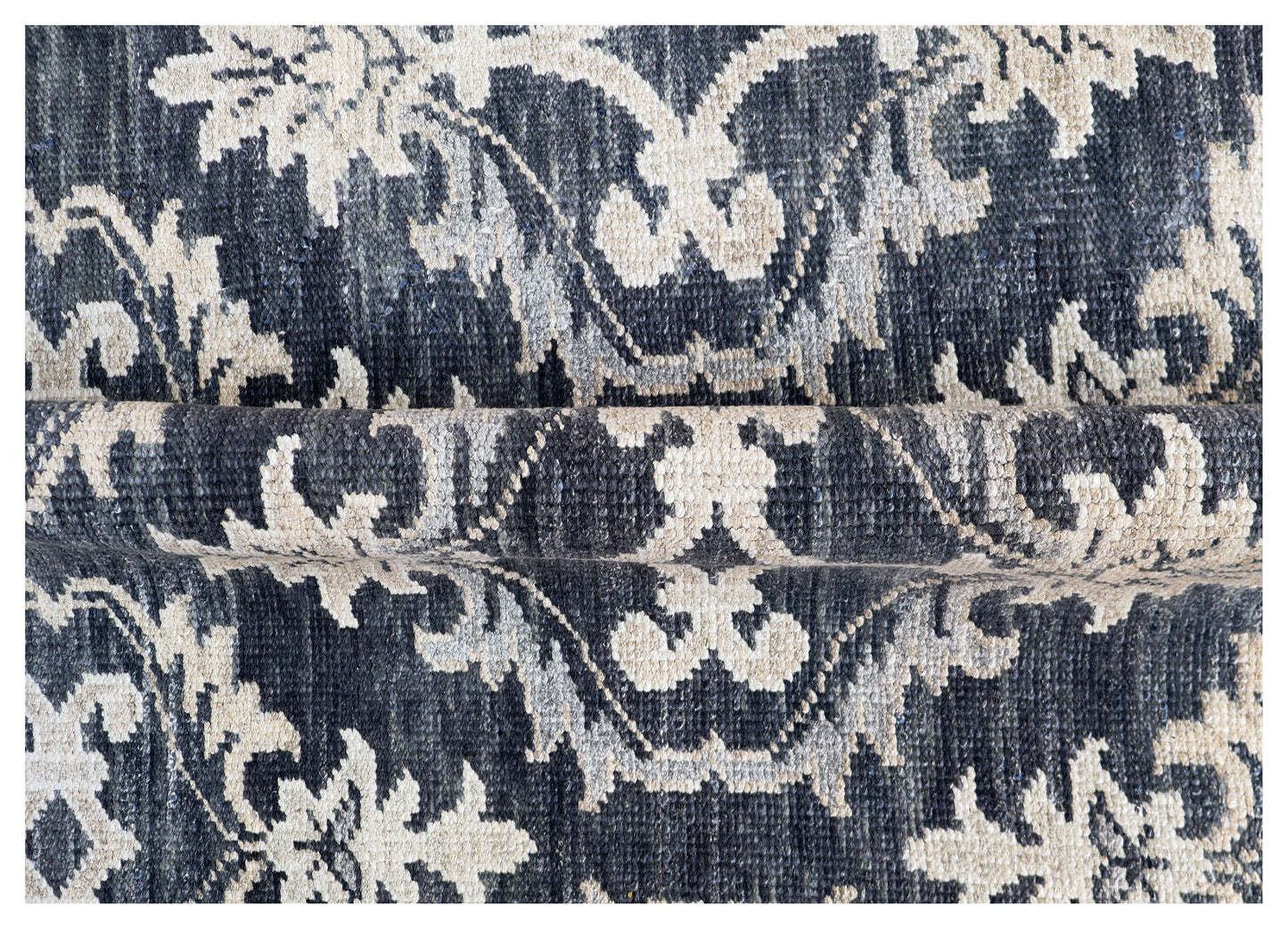 Navy Ivory Ikat Arabesque Ogee Trellis Wool Viscose Hand Knotted Modern 8x10 Area Rug