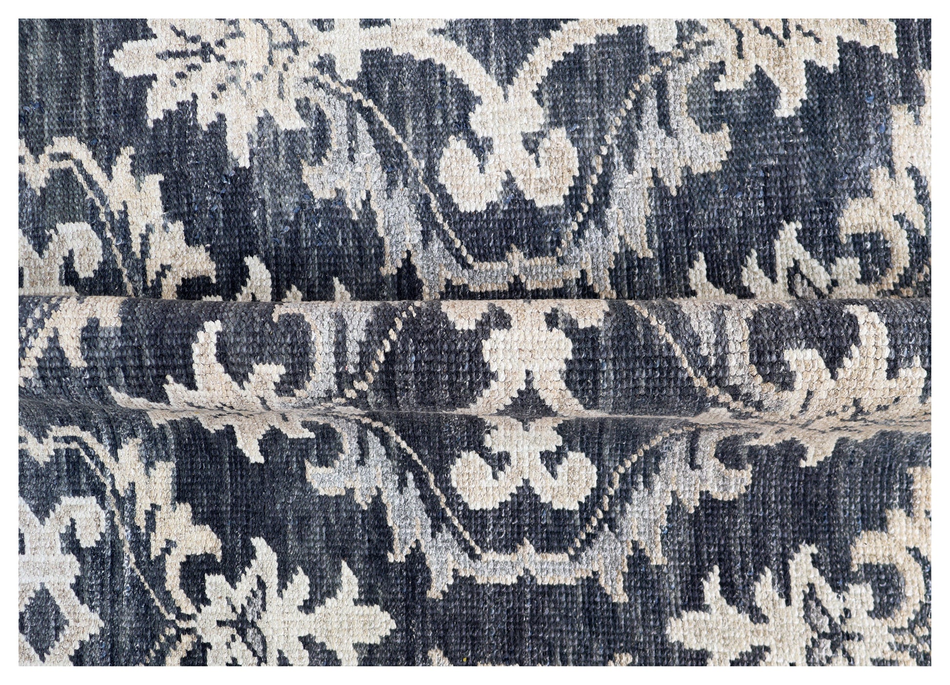 Navy Ivory Ikat Arabesque Ogee Trellis Wool Viscose Hand Knotted Modern 8x10 Area Rug