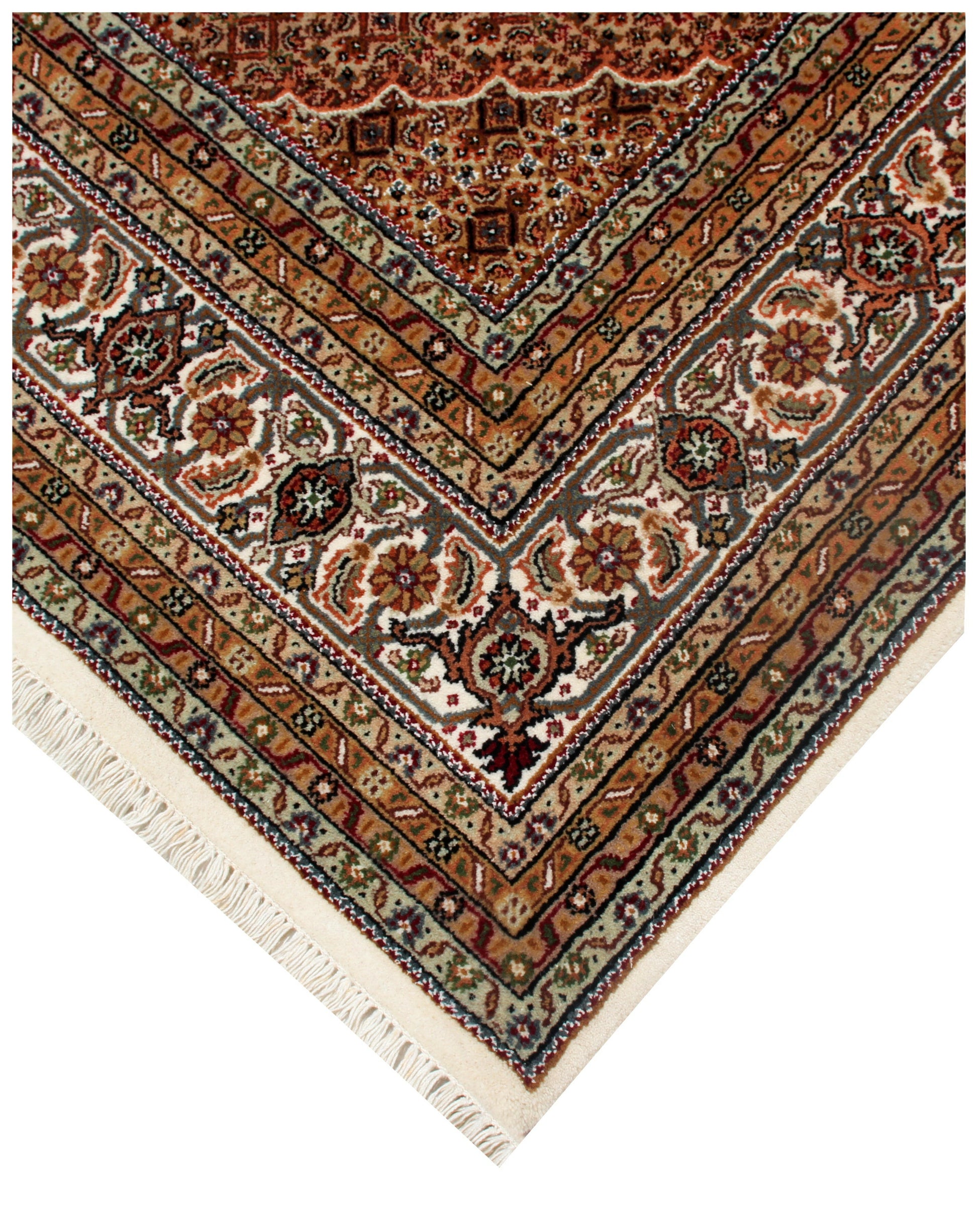 Fine Hand Knotted Premium look Brown Ivory and Gold Traditional Heriz medallion design multi size wool area rug.