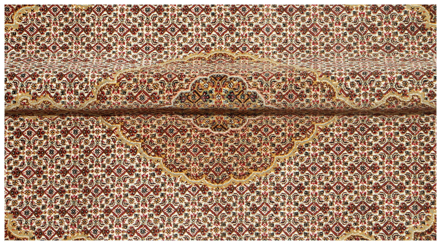 6x9 Fine Hand Knotted Wool Rug – Traditional Heriz Medallion in Brown, Ivory, Rust & Gold.