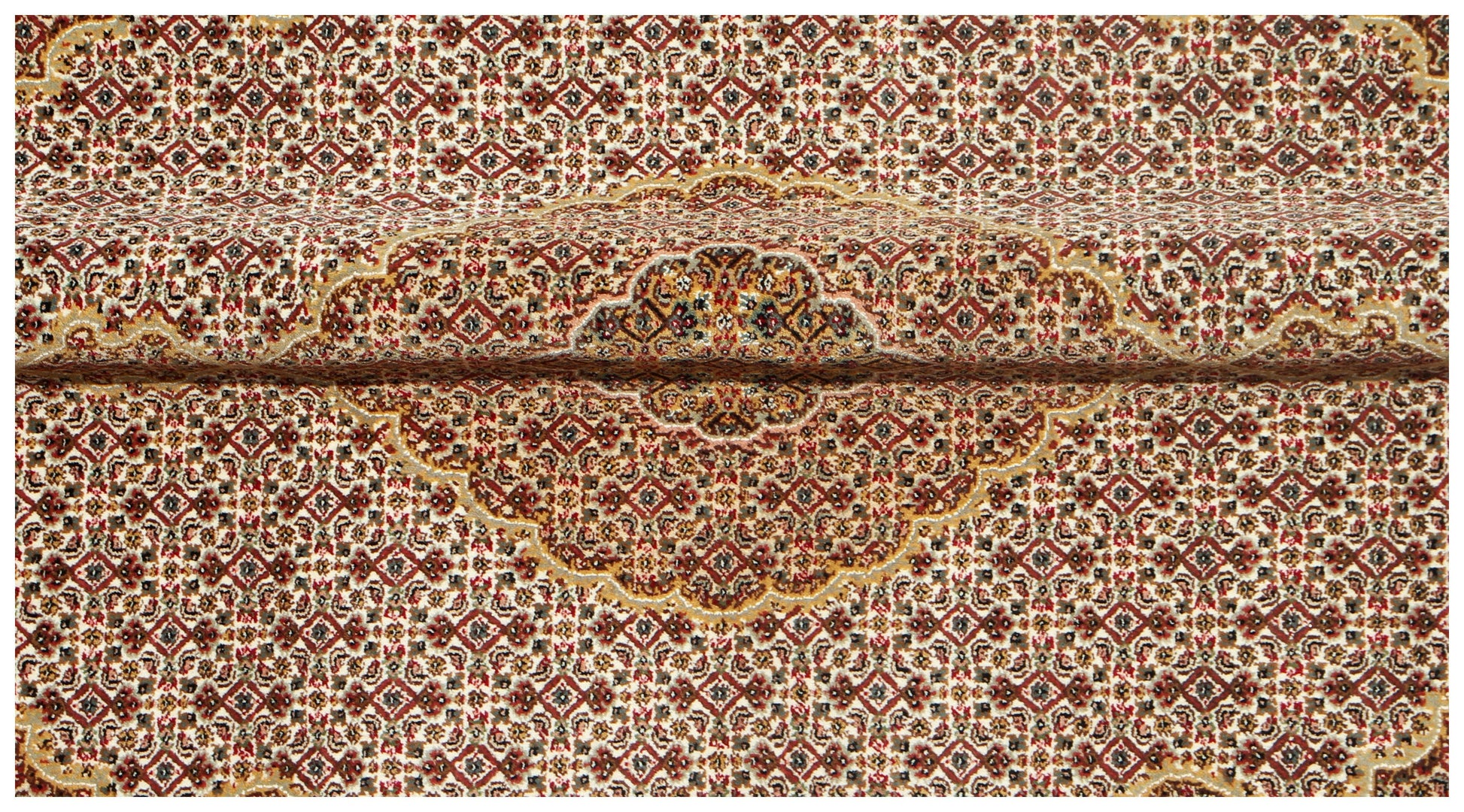 6x9 Fine Hand Knotted Wool Rug – Traditional Heriz Medallion in Brown, Ivory, Rust & Gold.