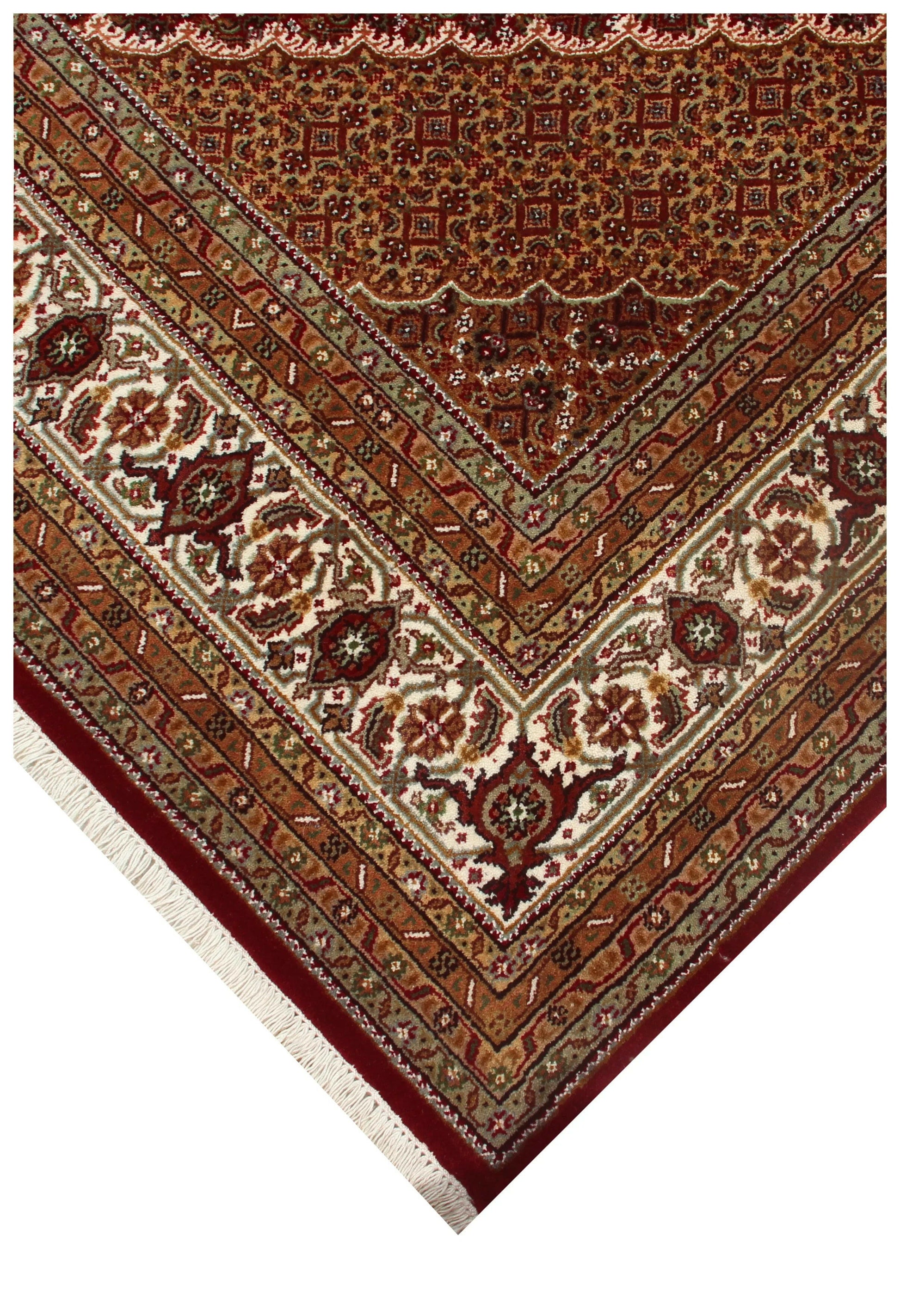Premium look Ivory, Brown and Gold Traditional Heriz Hand knotted medallion design custom made wool area rug.