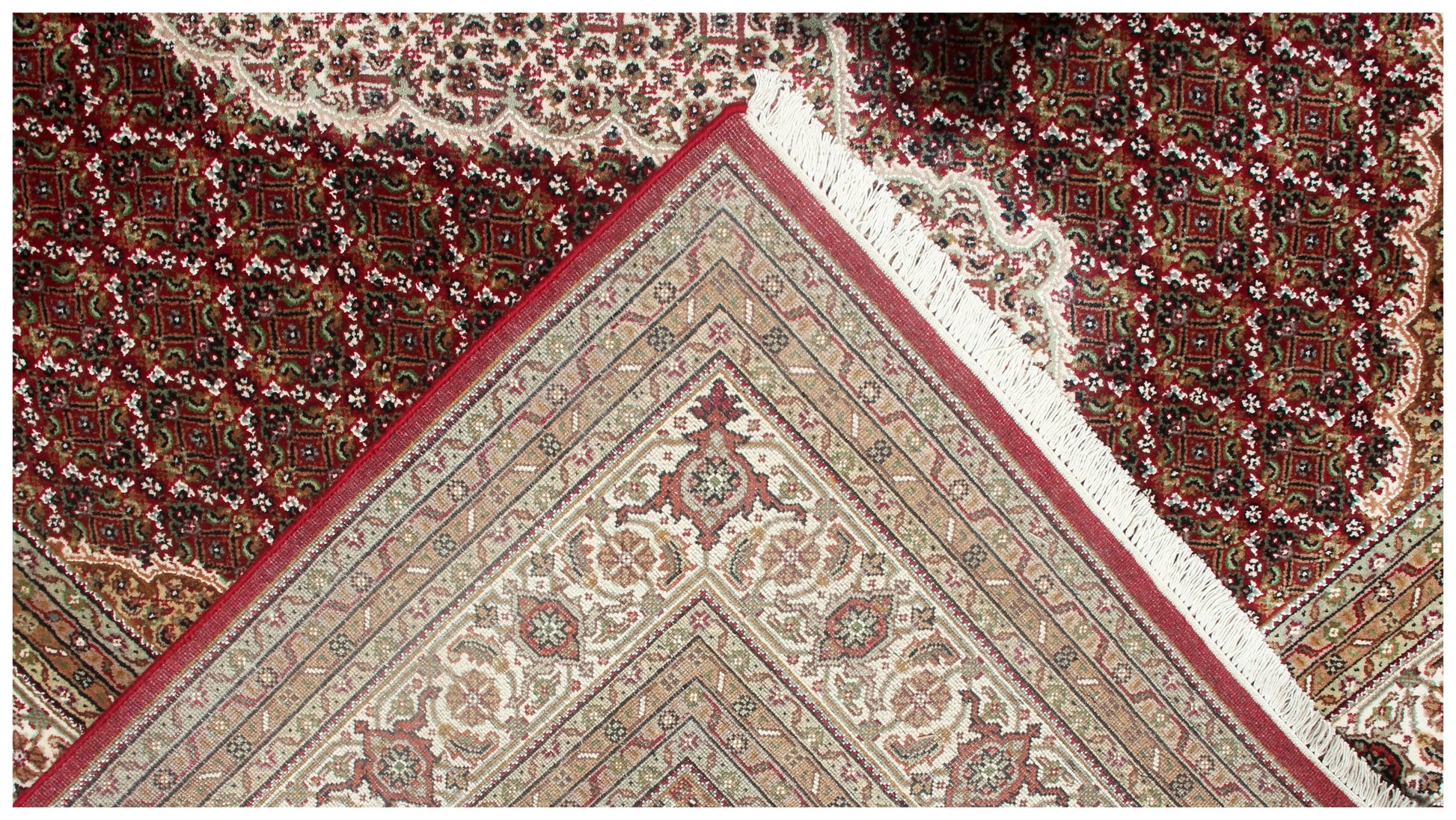 Premium look Ivory, Brown and Gold Traditional Heriz Hand knotted medallion design custom made wool area rug.