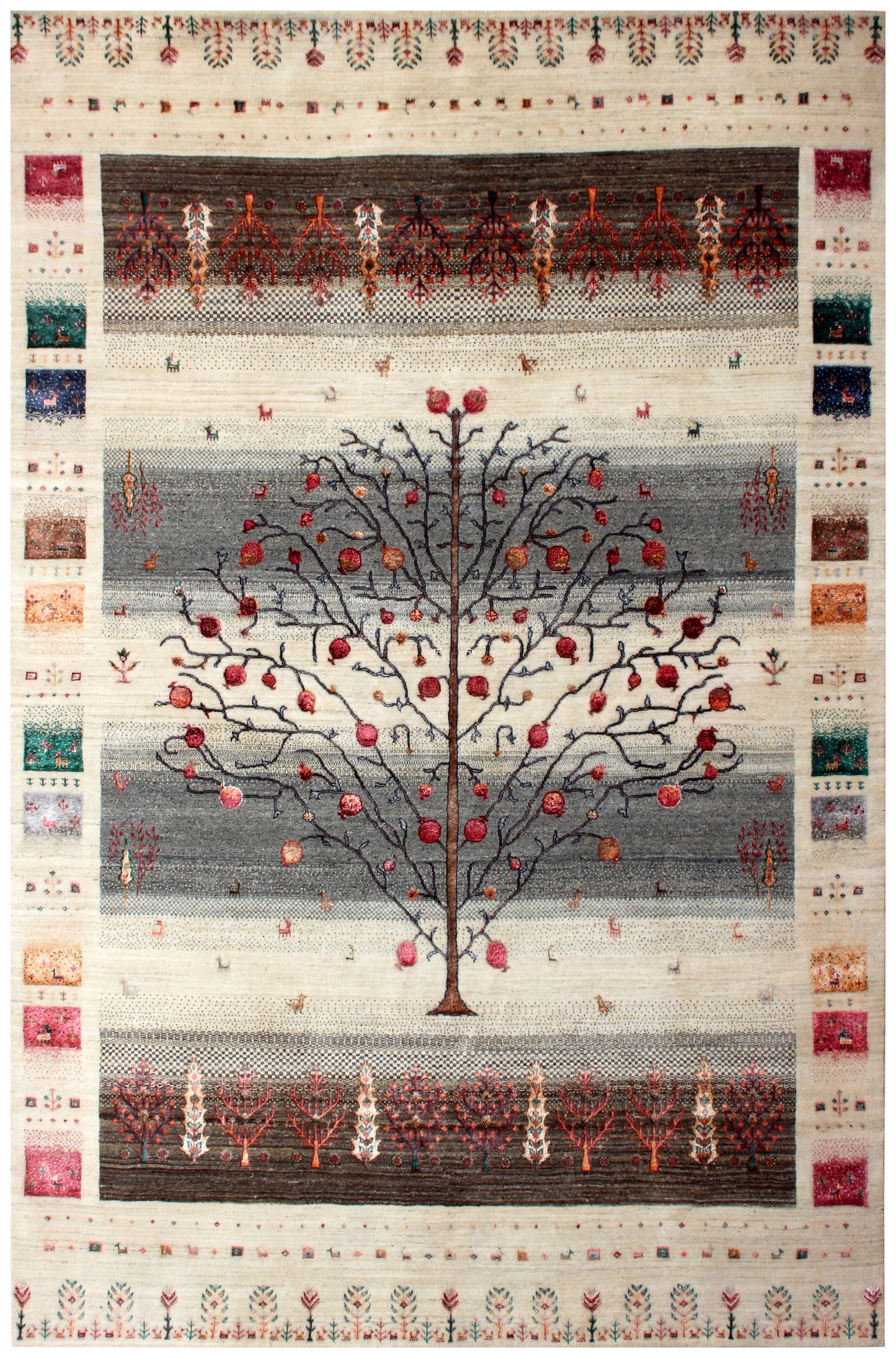 Hand Knotted Tree of Life Rug - Ivory Grey Maroon Natural Wool Area Rug (Custom Sizes)