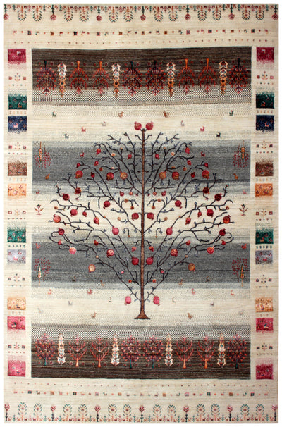 Hand Knotted Tree of Life Rug - Ivory Grey Maroon Natural Wool Area Rug (Custom Sizes)