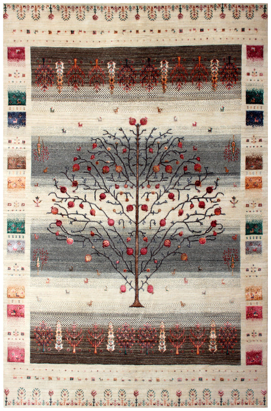 Hand Knotted Tree of Life Rug - Ivory Grey Maroon Natural Wool Area Rug (Custom Sizes)