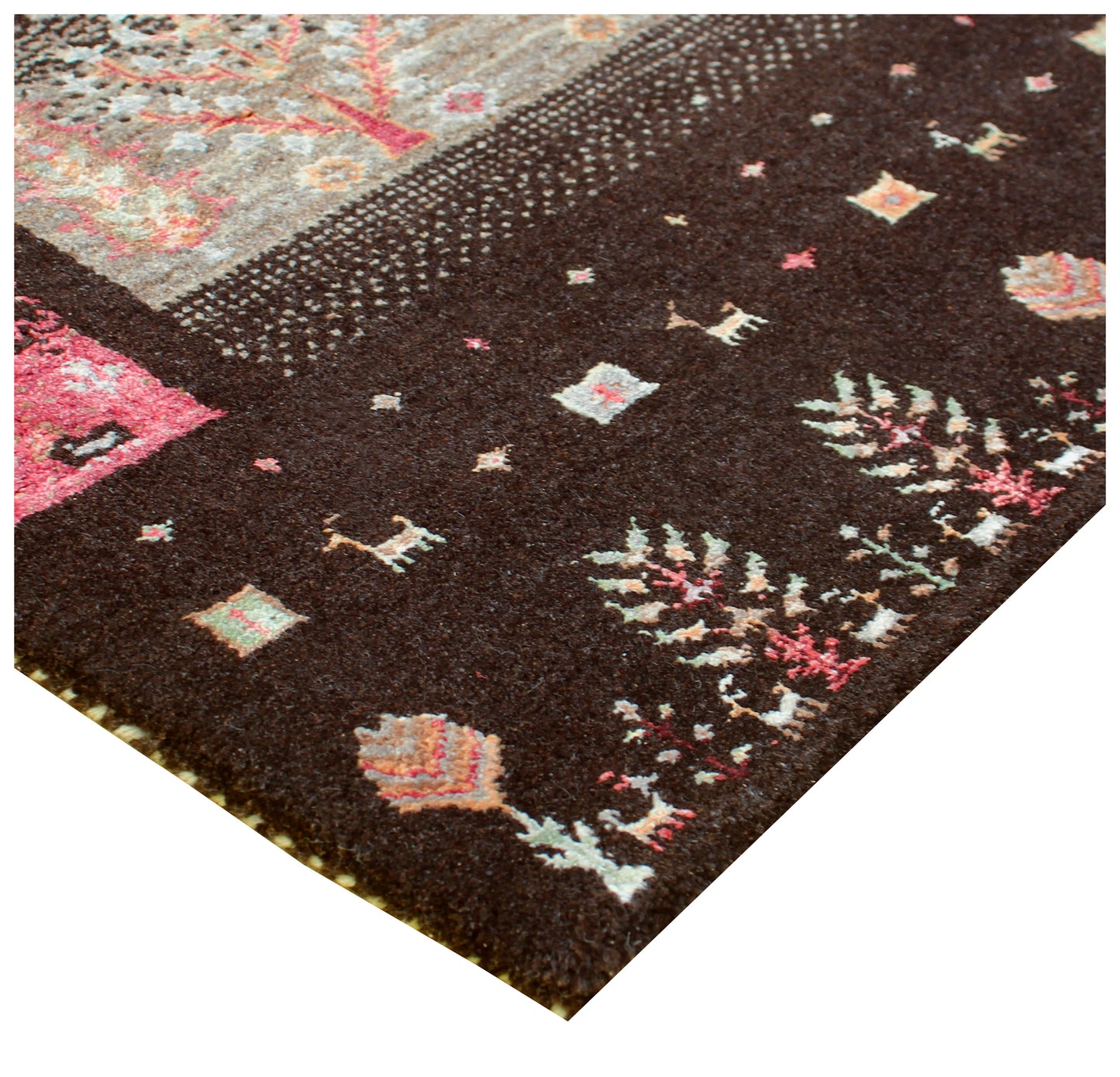 Tree of Life Hand Knotted Wool Rug 5.6x8 - Blue Black Traditional Rug