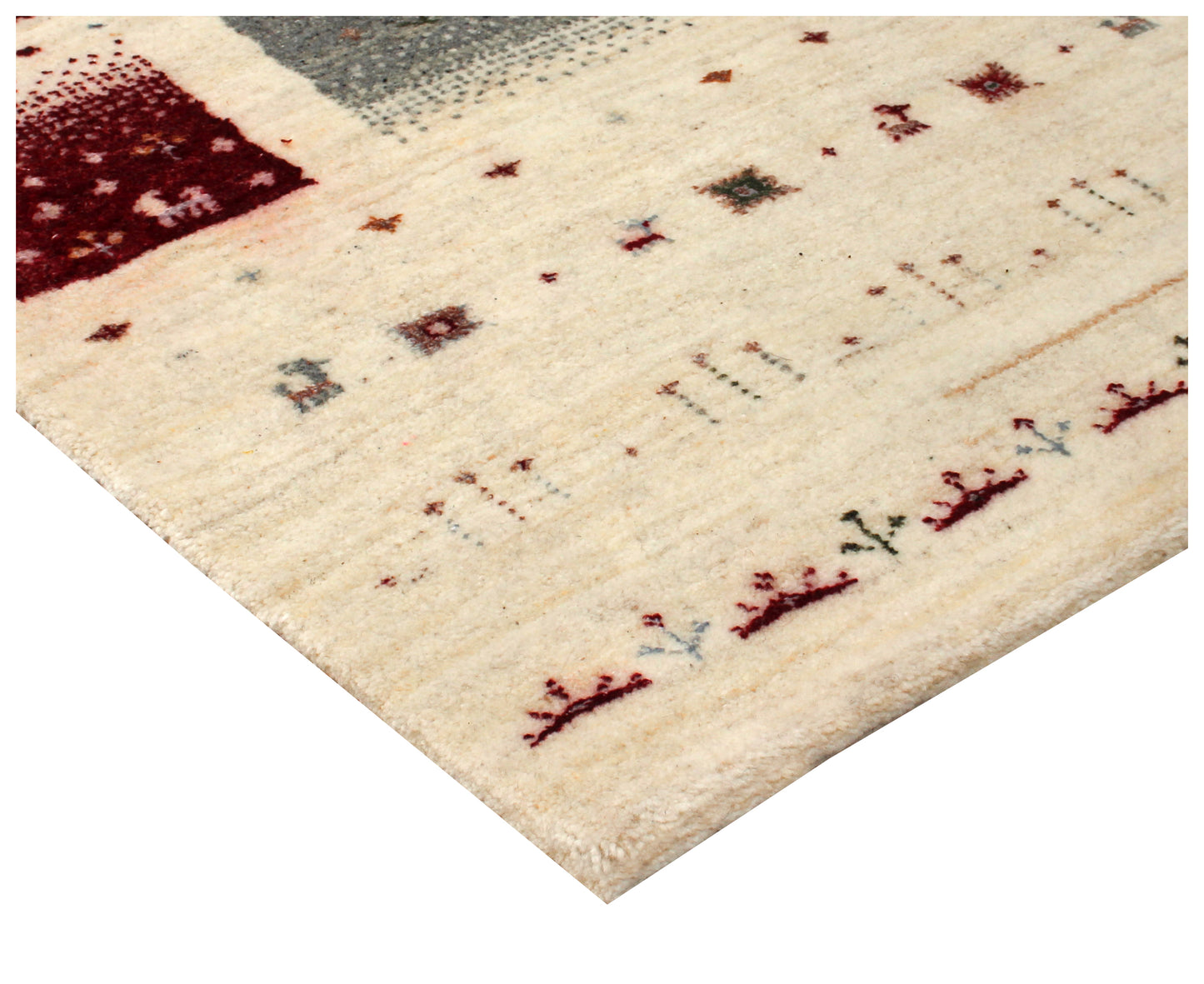 Hand Knotted Gabbeh Tribal Wool Rug 6.6x10 Ivory Grey Horizontal Bands