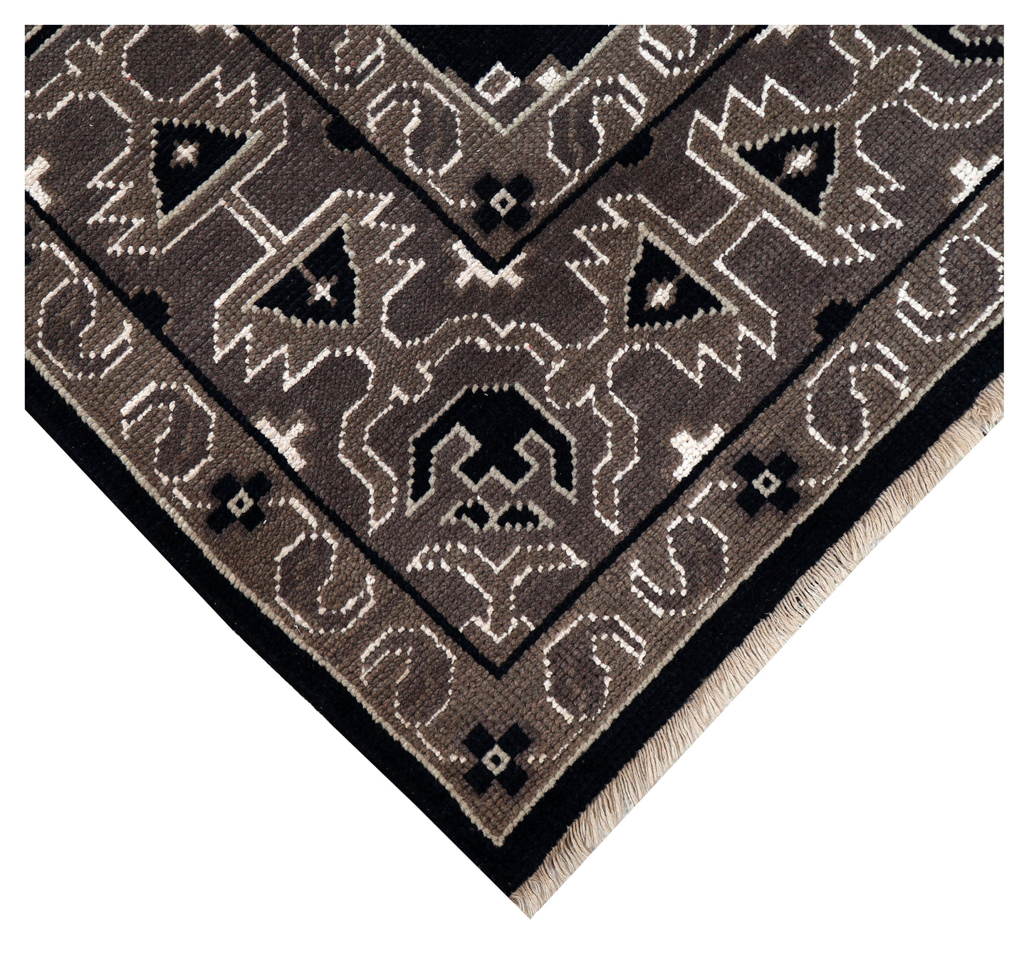 Black Charcoal Grey Silver Afghan Tribal Geometric All Over Hand Knotted Wool 8x10 Bhadohi Area Rug
