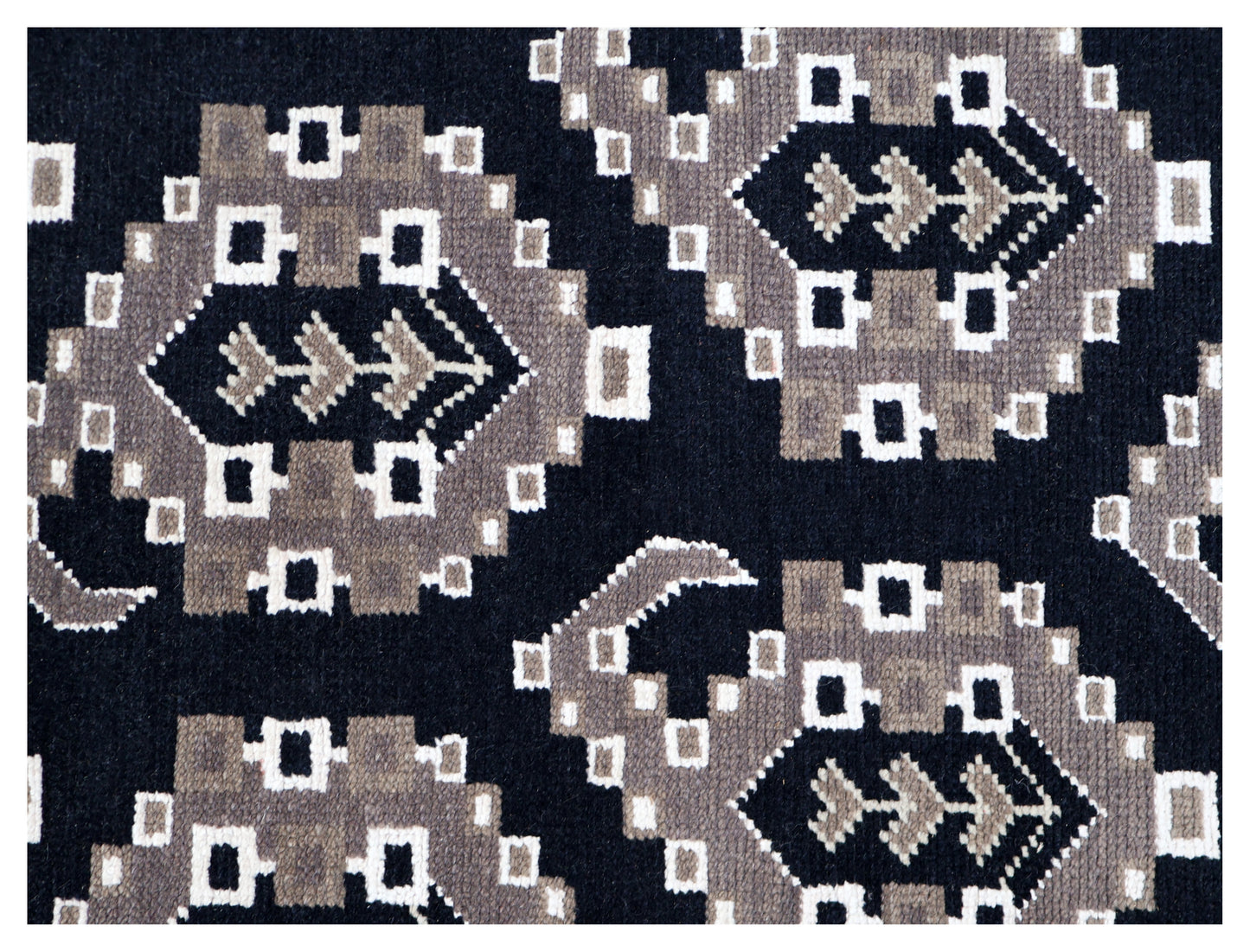 Black Charcoal Grey Silver Afghan Tribal Geometric All Over Hand Knotted Wool 8x10 Bhadohi Area Rug