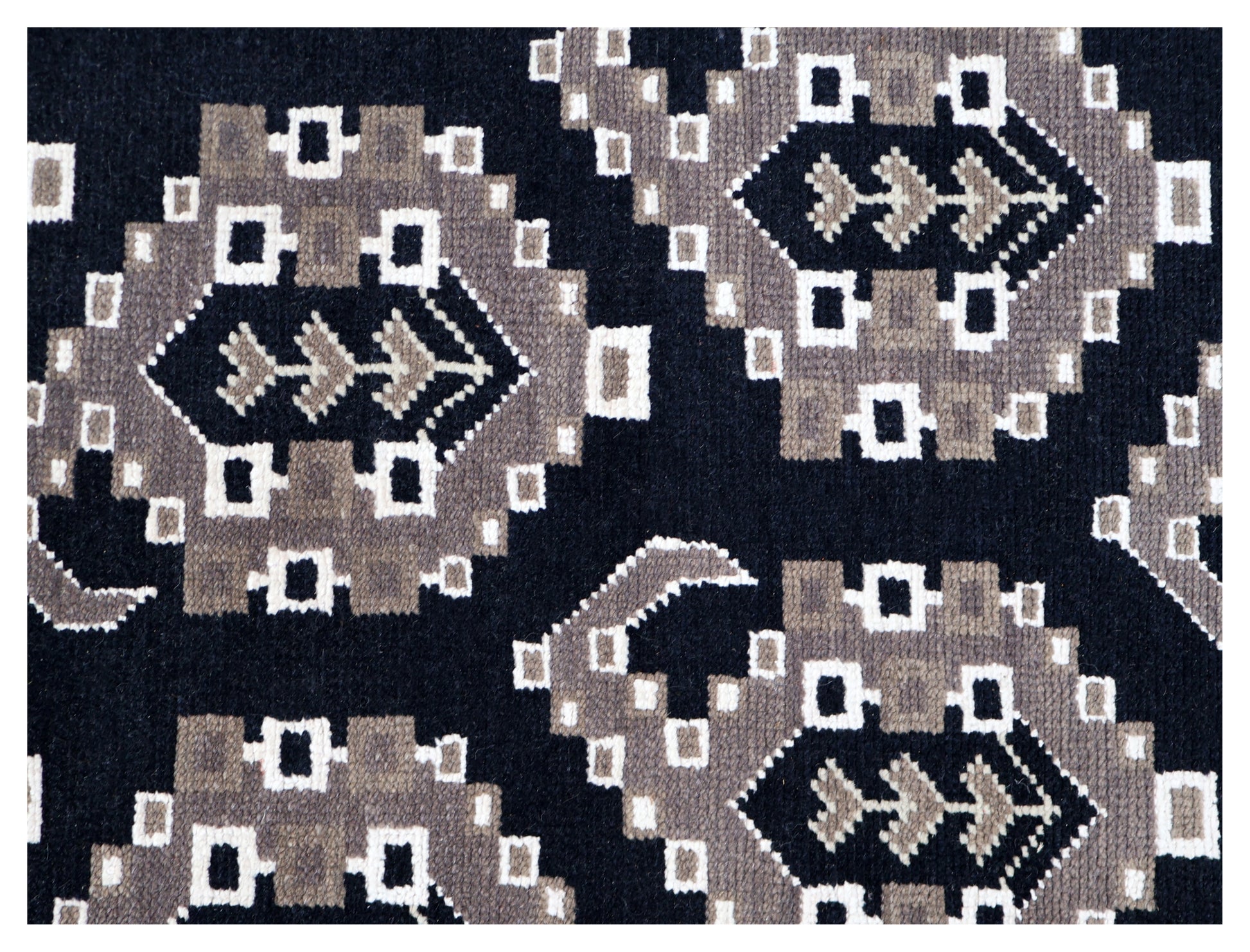 Black Charcoal Grey Silver Afghan Tribal Geometric All Over Hand Knotted Wool 8x10 Bhadohi Area Rug