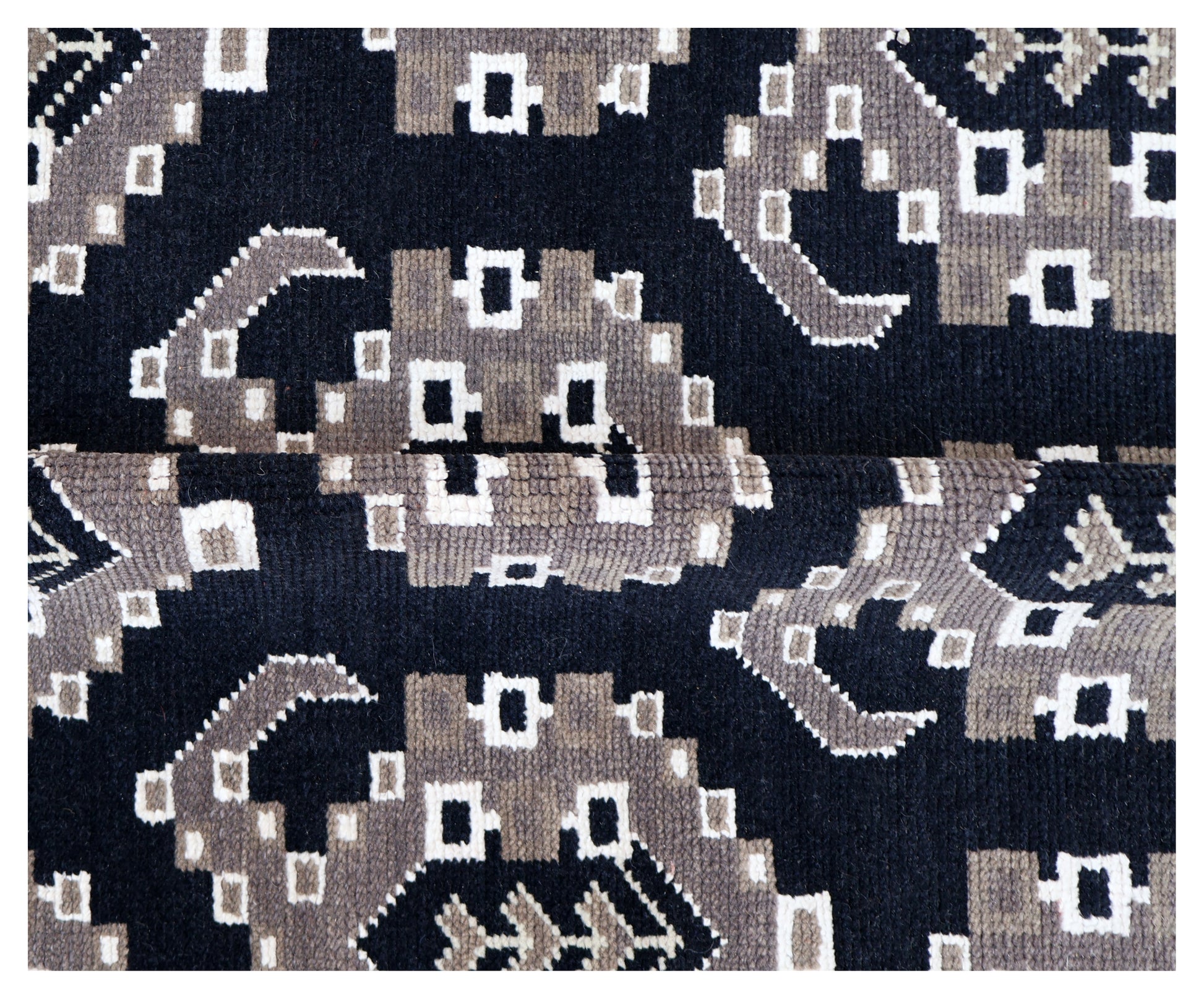 Black Charcoal Grey Silver Afghan Tribal Geometric All Over Hand Knotted Wool 8x10 Bhadohi Area Rug