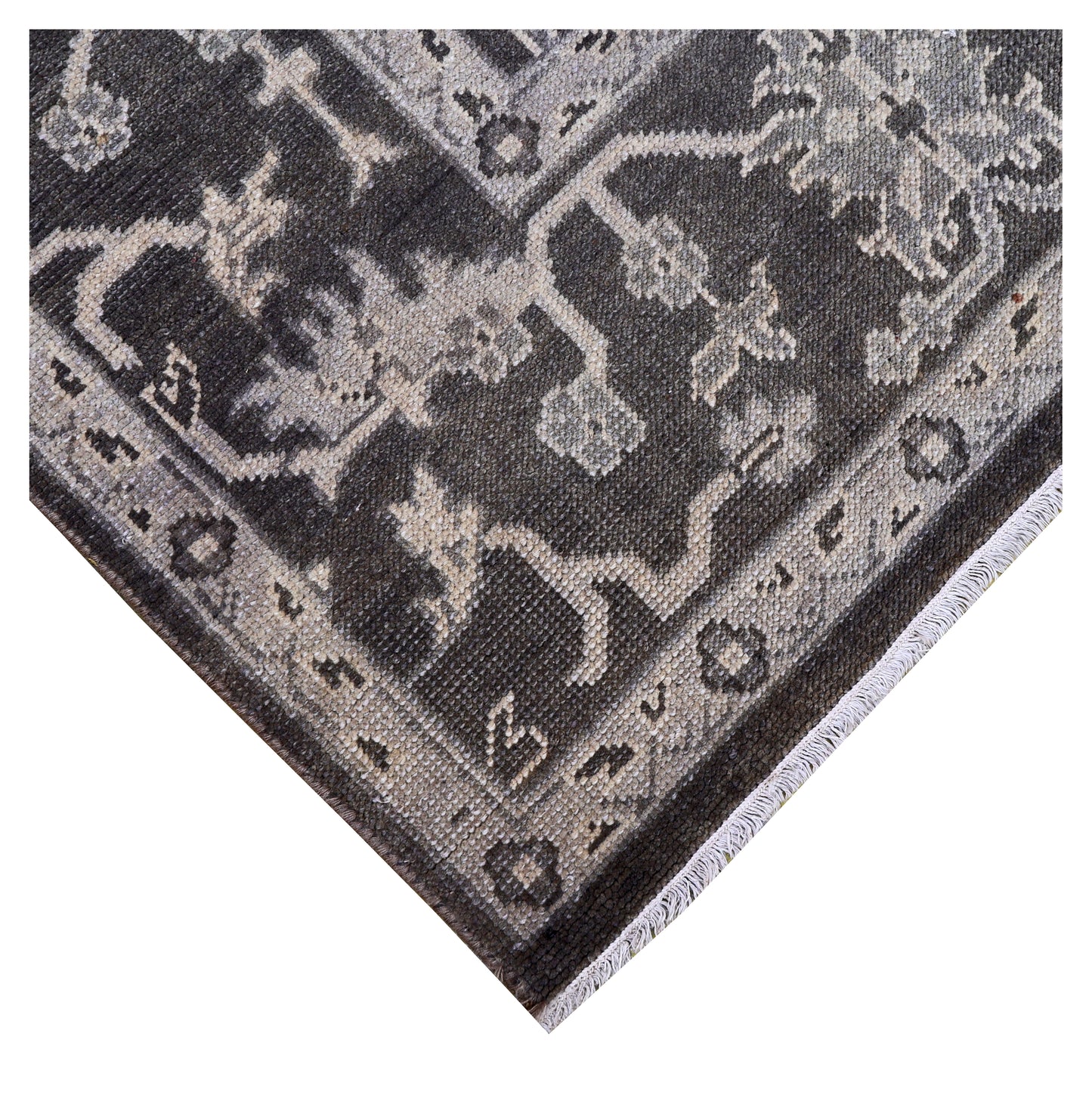 Charcoal Beige Oushak Floral Vine Wool Hand Knotted Antique Vintage 8x10 Area Rug