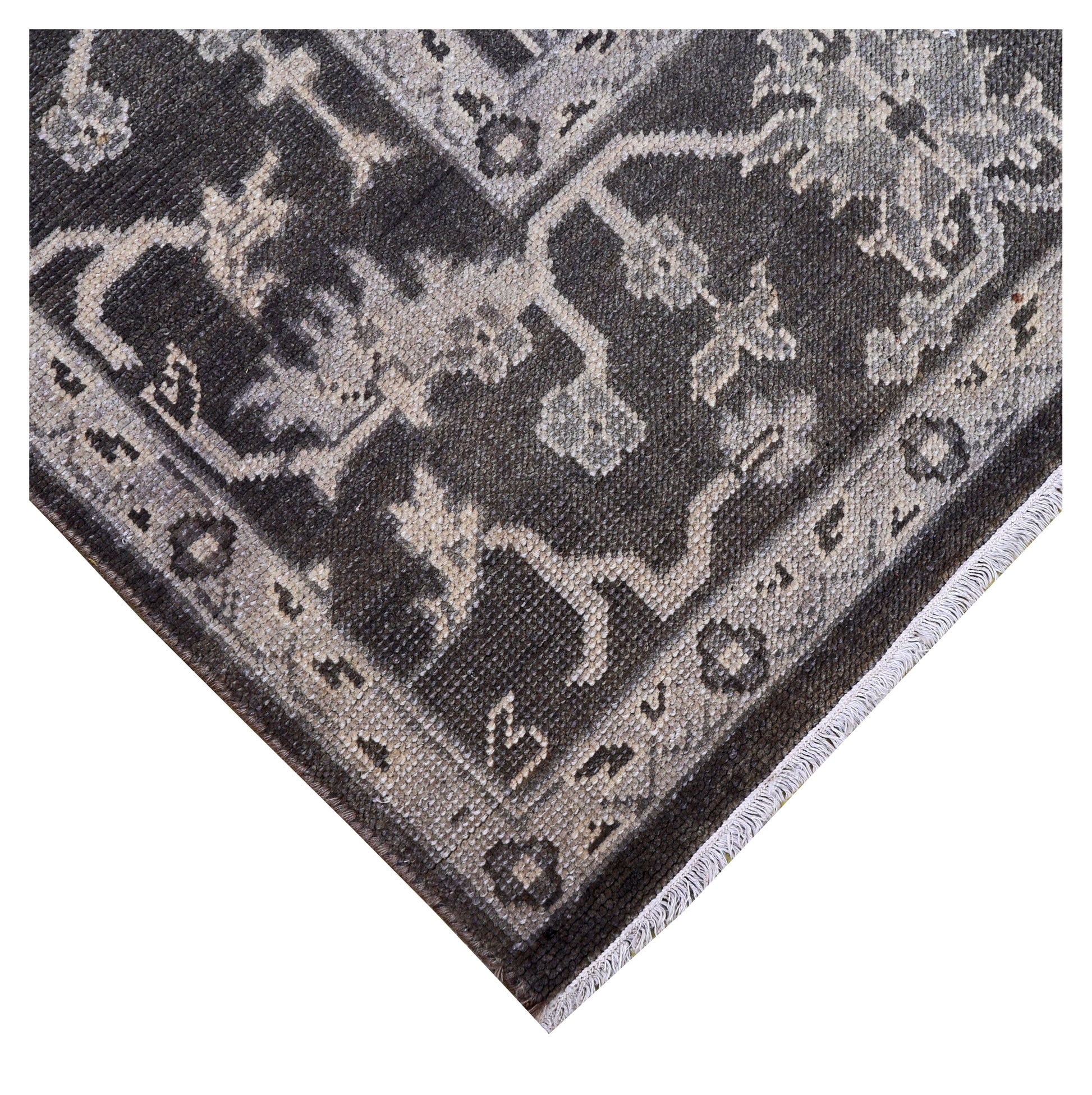 Charcoal Beige Oushak Floral Vine Wool Hand Knotted Antique Vintage 8x10 Area Rug