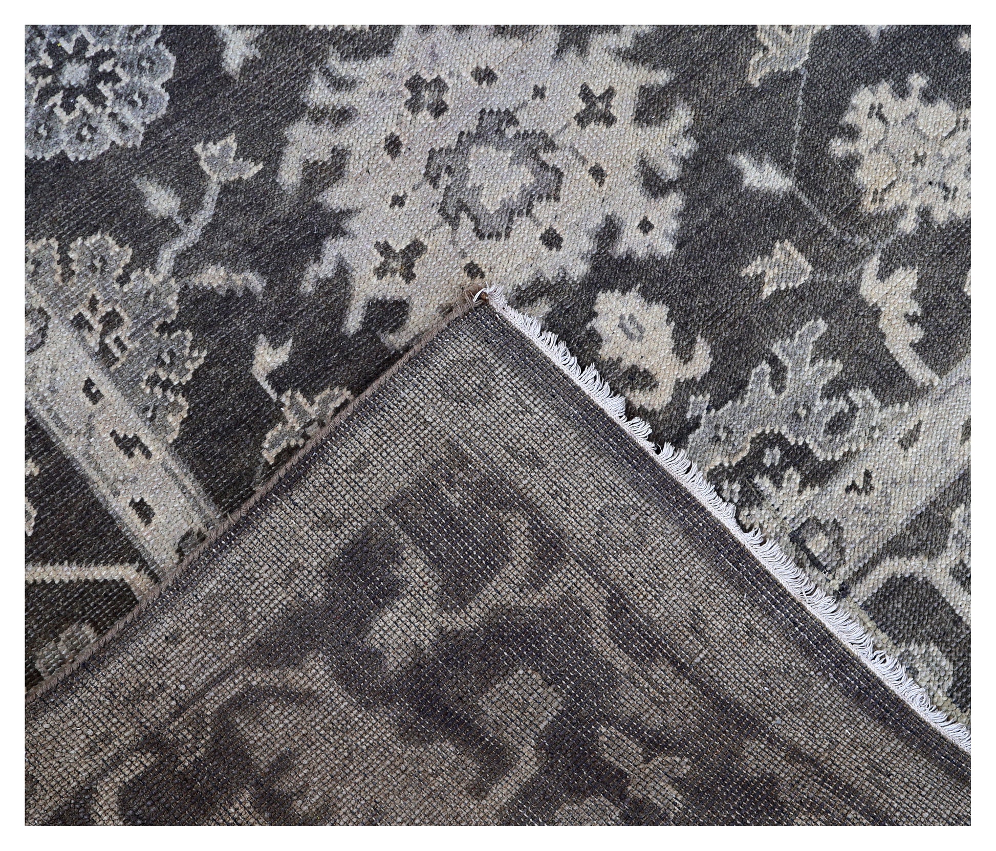 Charcoal Beige Oushak Floral Vine Wool Hand Knotted Antique Vintage 8x10 Area Rug