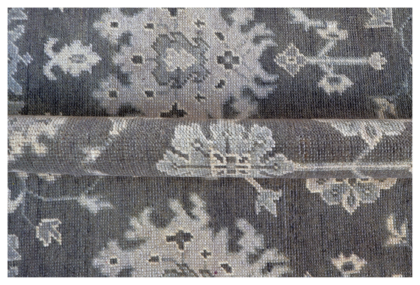 Charcoal Beige Oushak Floral Vine Wool Hand Knotted Antique Vintage 8x10 Area Rug