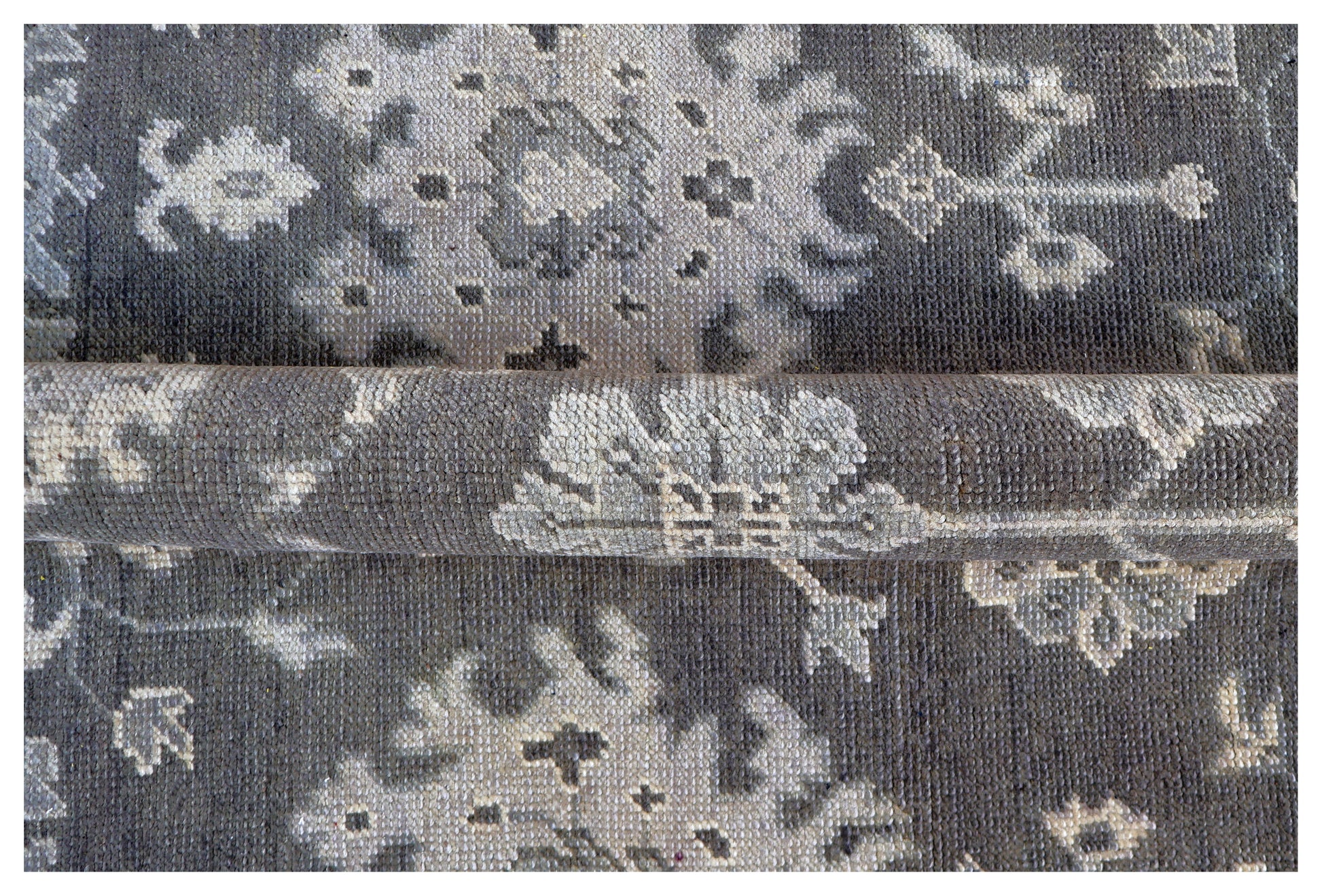 Charcoal Beige Oushak Floral Vine Wool Hand Knotted Antique Vintage 8x10 Area Rug