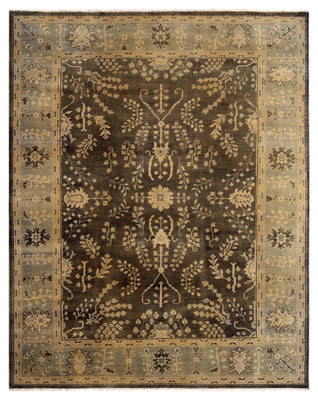Vintage Brown Chocolate Gold Ivory Turkish Oushak Floral Vine Hand Knotted Wool Viscose 8x10 Bhadohi Area Rug