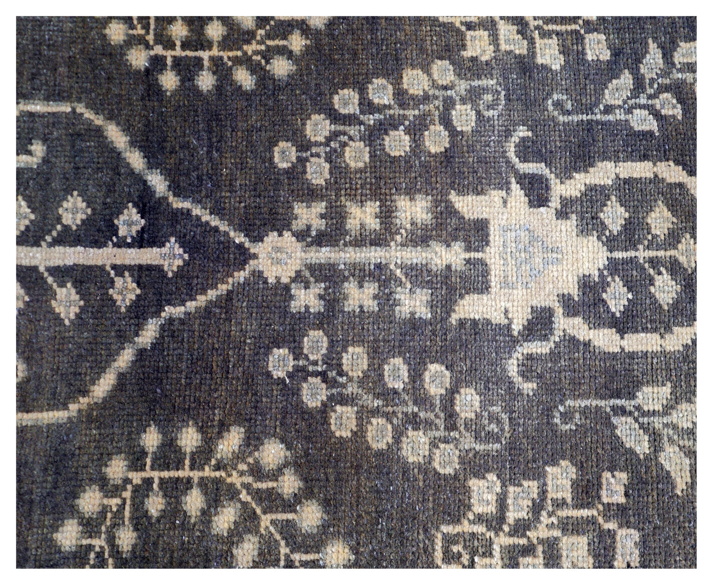 Vintage Brown Chocolate Gold Ivory Turkish Oushak Floral Vine Hand Knotted Wool Viscose 8x10 Bhadohi Area Rug