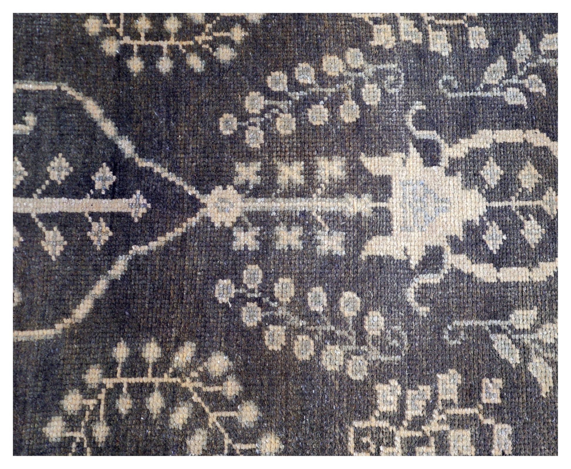Vintage Brown Chocolate Gold Ivory Turkish Oushak Floral Vine Hand Knotted Wool Viscose 8x10 Bhadohi Area Rug