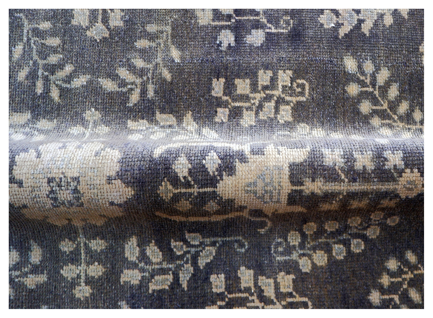 Vintage Brown Chocolate Gold Ivory Turkish Oushak Floral Vine Hand Knotted Wool Viscose 8x10 Bhadohi Area Rug