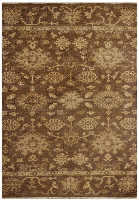 Hand Knotted Vintage Antique Brown Beige 4x6 Wool Area Rug - Oriental Oushak Floral