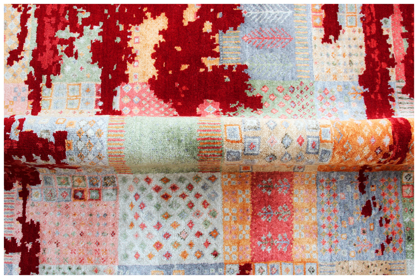 Hand Knotted Contemporary Abstract Wool Rug 5.6x8 Red Multi Distressed