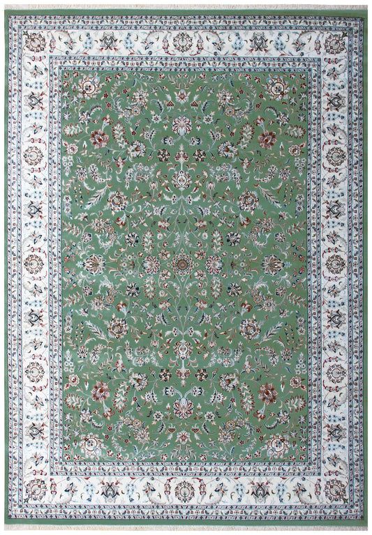 Sage Green Celadon Ivory Cream Persian Nain Floral Hand Knotted Wool Bamboo Silk 10x14 Bhadohi Area Rug