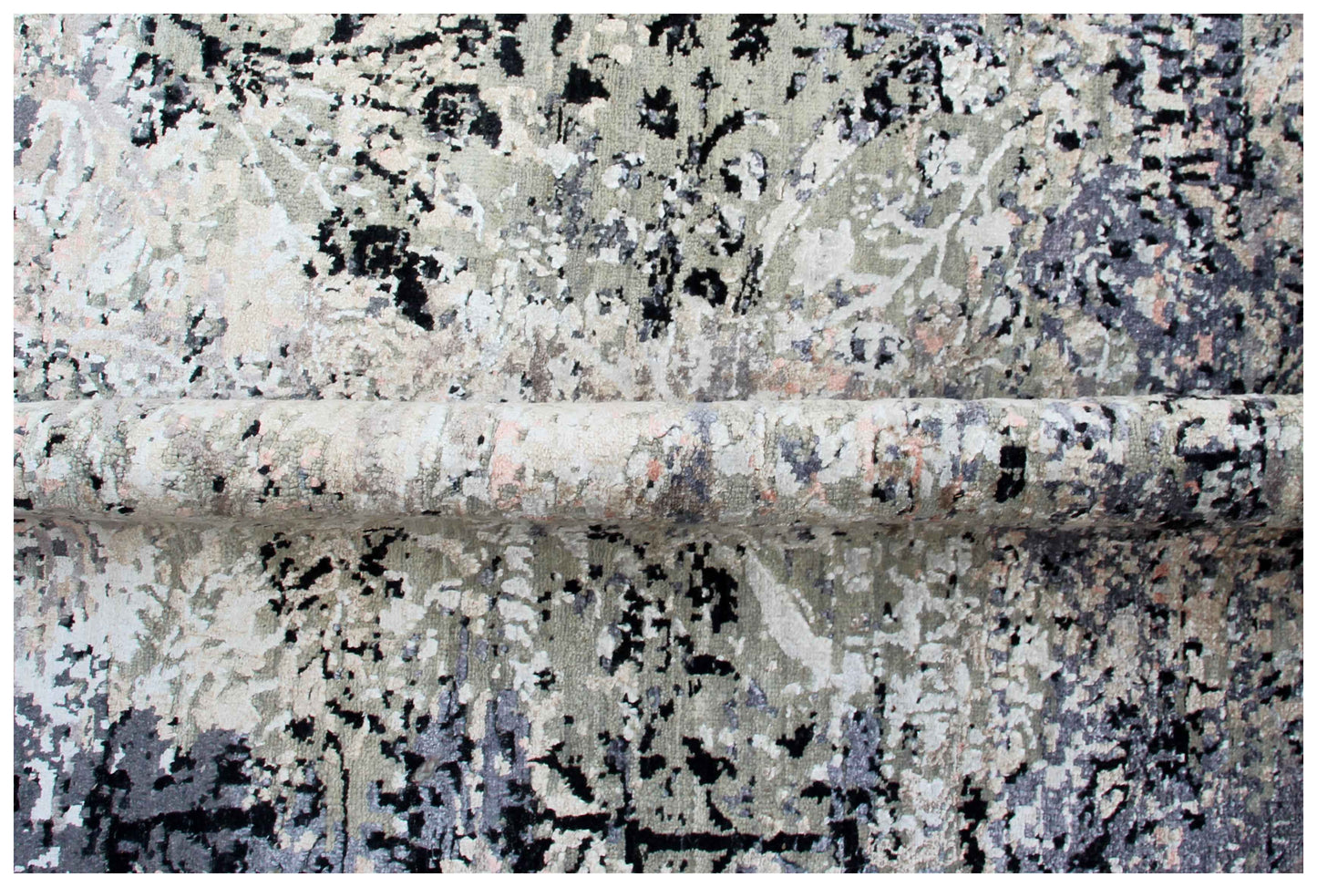 Steel Blue Slate Charcoal Silver Eroded Floral Damask Hand Knotted Wool Viscose 8x10 Bhadohi Area Rug