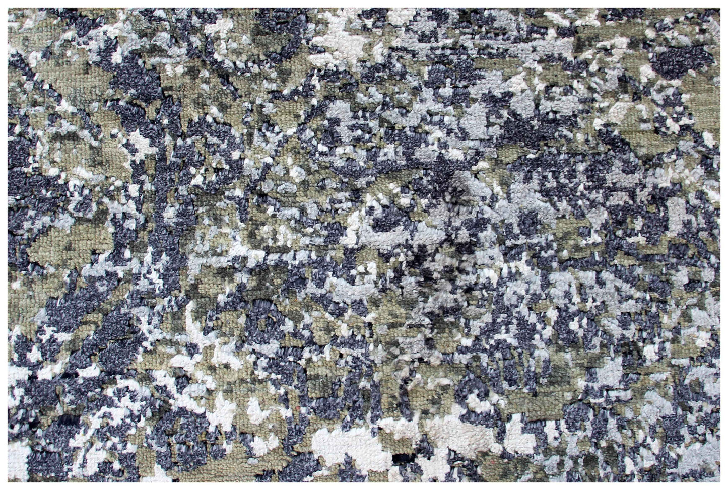 Hand Knotted Wool Viscose Charcoal Black Silver White Modern Abstract Cloud 8x10 Bhadohi Area Rug
