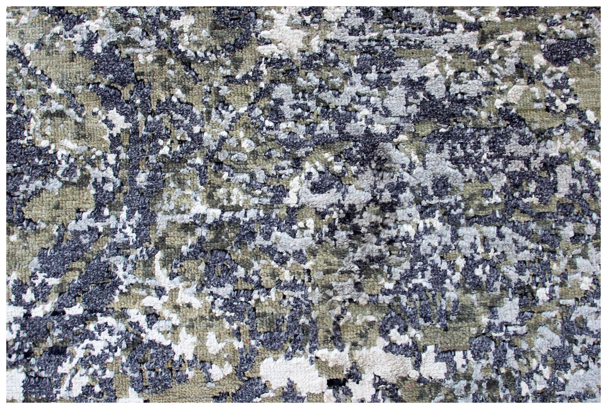 Hand Knotted Wool Viscose Charcoal Black Silver White Modern Abstract Cloud 8x10 Bhadohi Area Rug