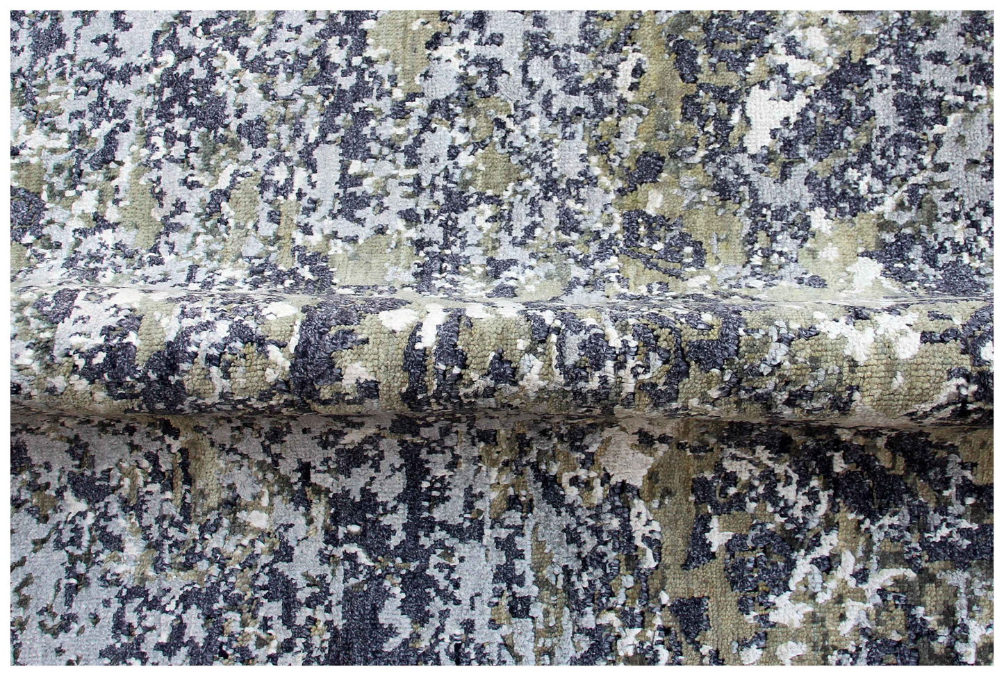 Hand Knotted Wool Viscose Charcoal Black Silver White Modern Abstract Cloud 8x10 Bhadohi Area Rug