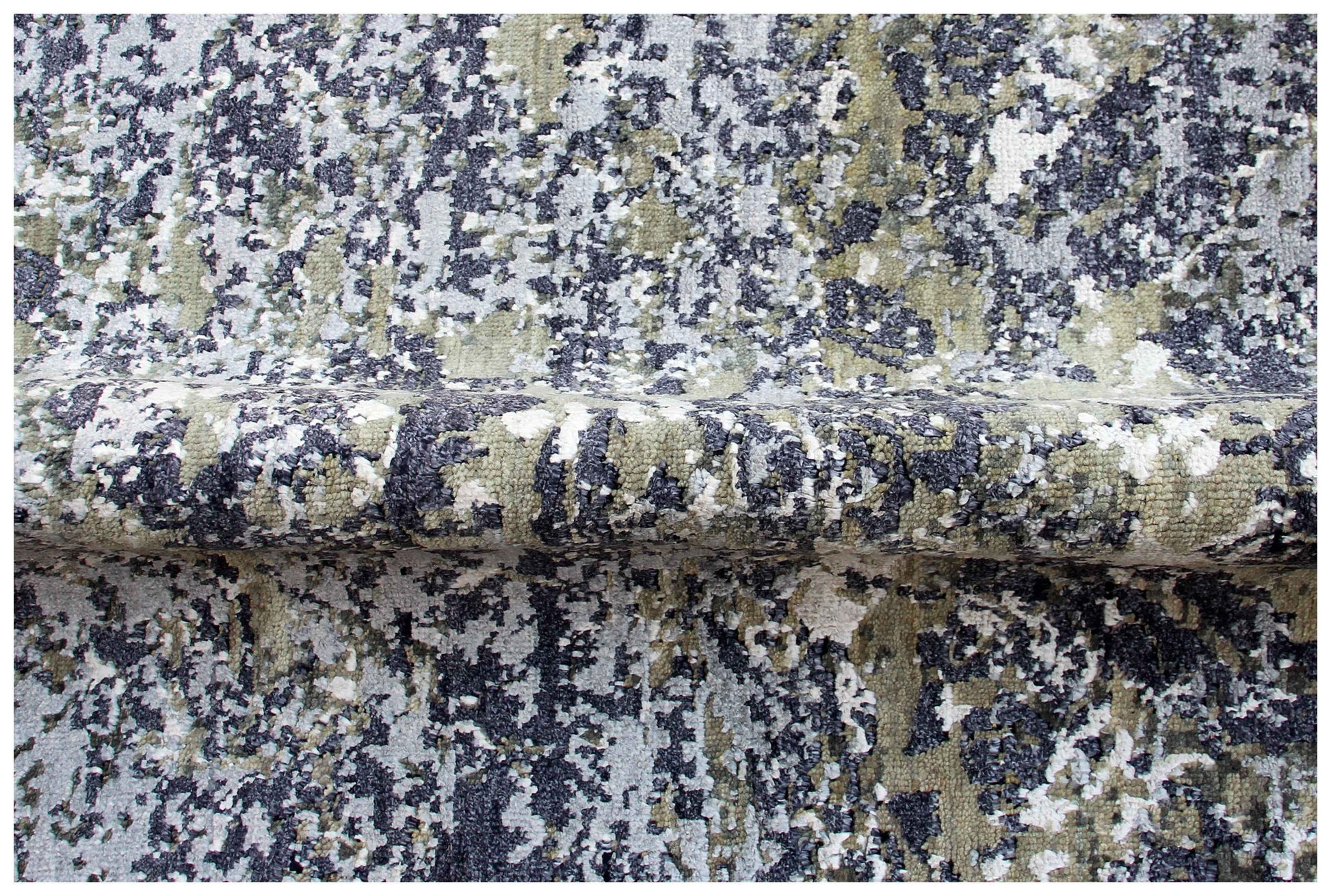 Hand Knotted Wool Viscose Charcoal Black Silver White Modern Abstract Cloud 8x10 Bhadohi Area Rug
