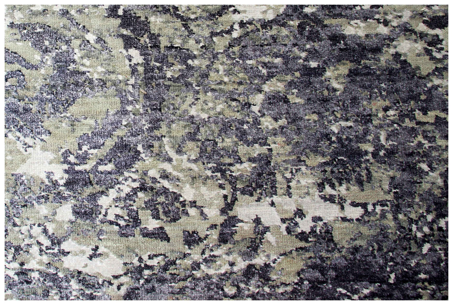 Steel Blue Navy Charcoal Silver Floral Damask 8x10 Hand Knotted Wool Viscose Bhadohi Area Rug