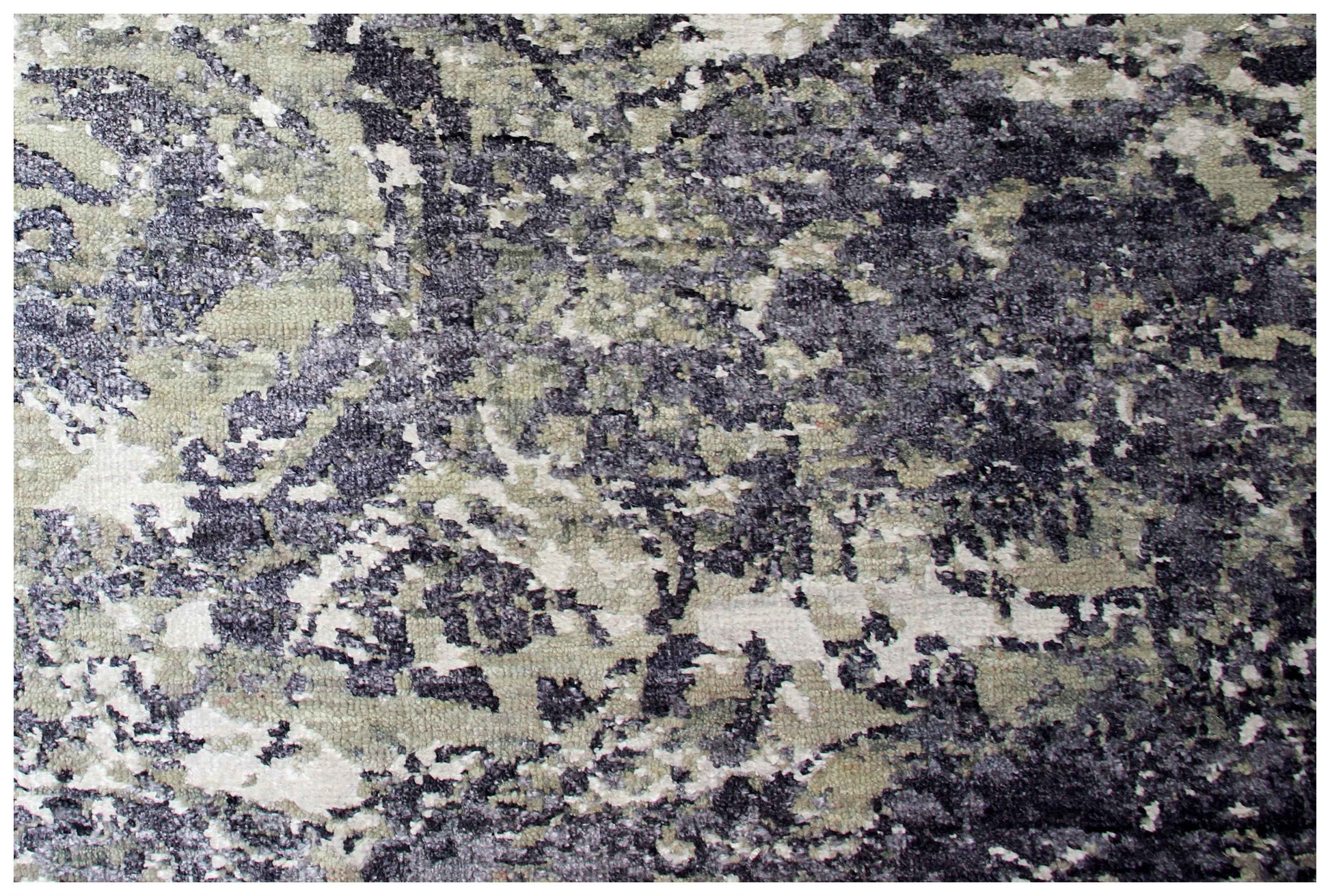 Steel Blue Navy Charcoal Silver Floral Damask 8x10 Hand Knotted Wool Viscose Bhadohi Area Rug