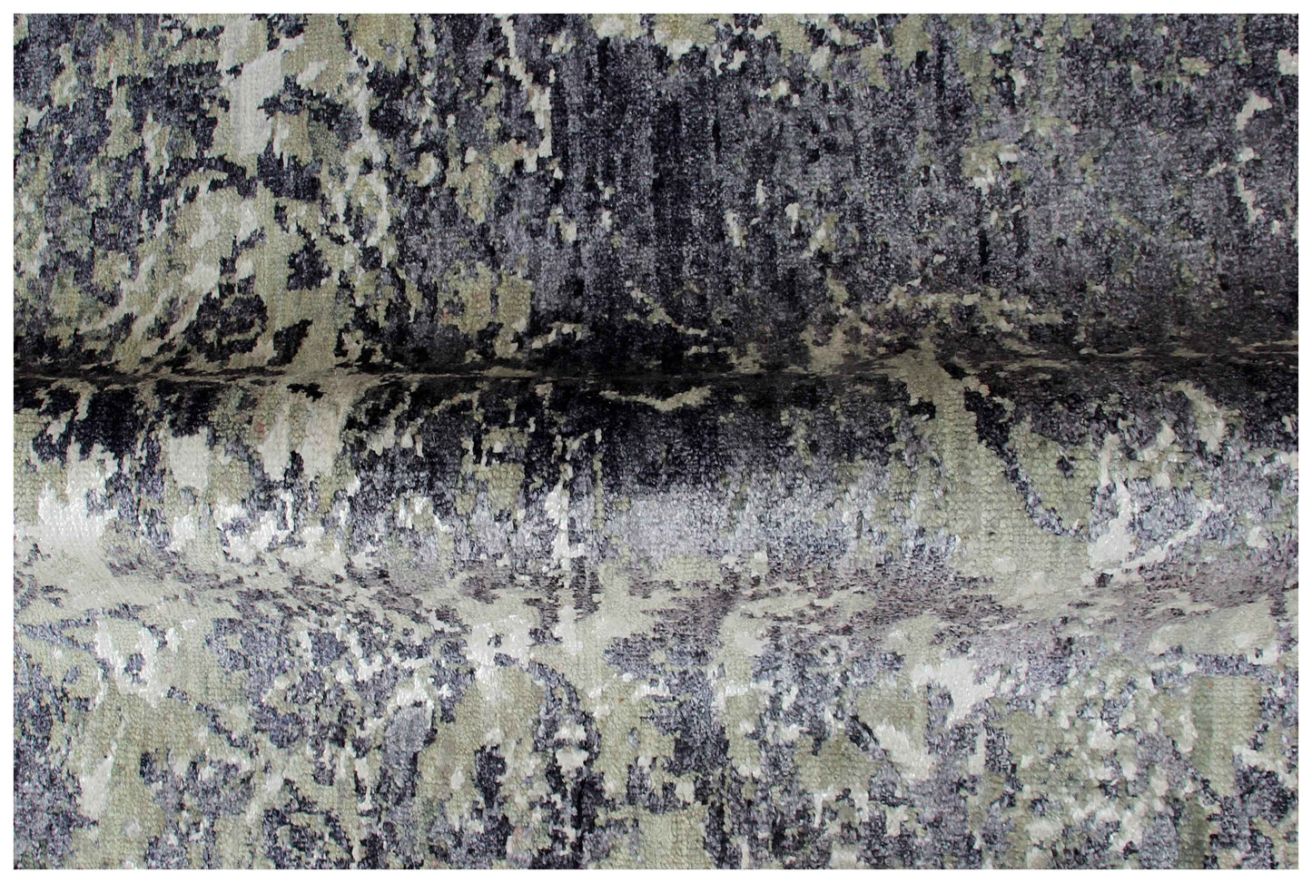 Steel Blue Navy Charcoal Silver Floral Damask 8x10 Hand Knotted Wool Viscose Bhadohi Area Rug