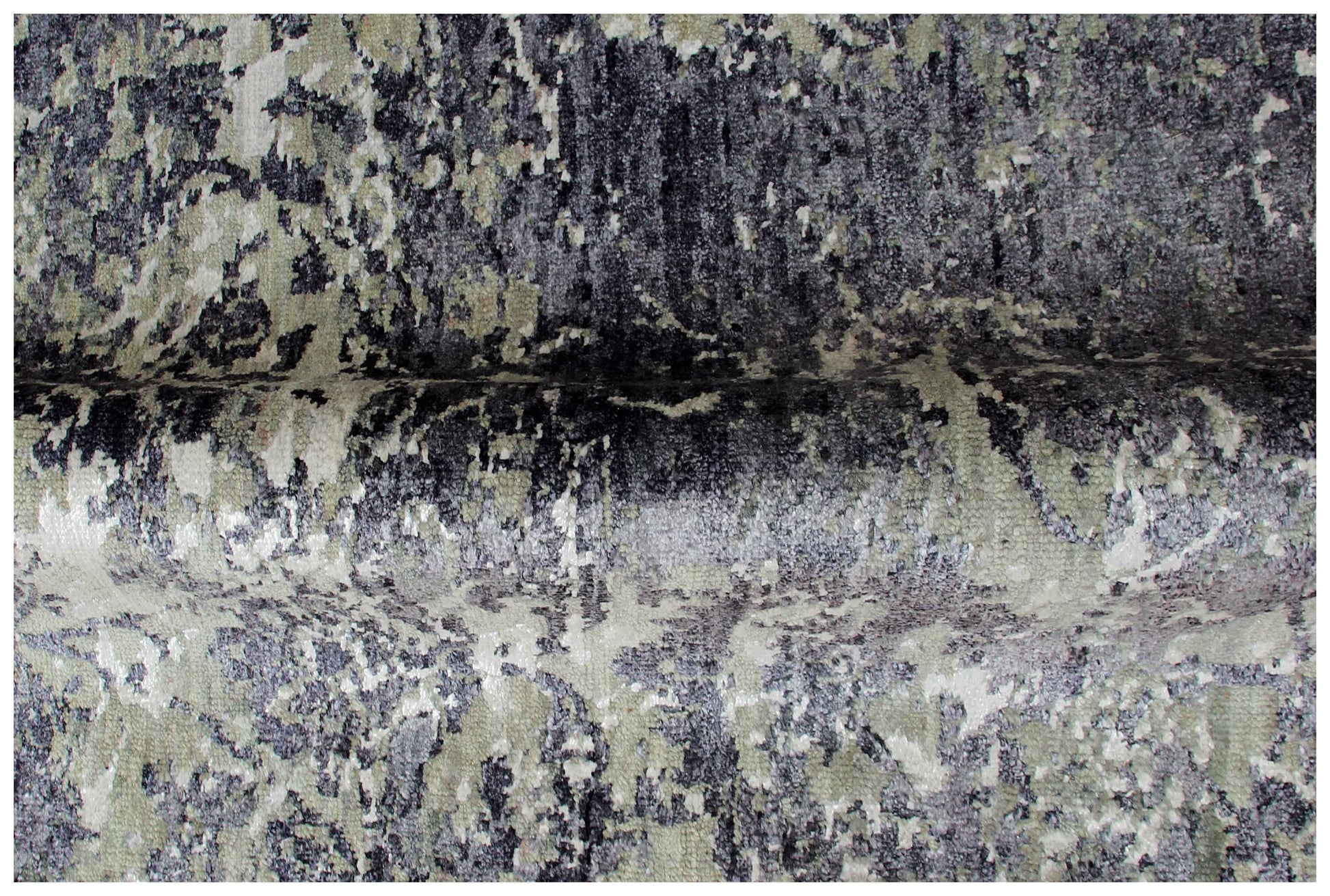 Steel Blue Navy Charcoal Silver Floral Damask 8x10 Hand Knotted Wool Viscose Bhadohi Area Rug