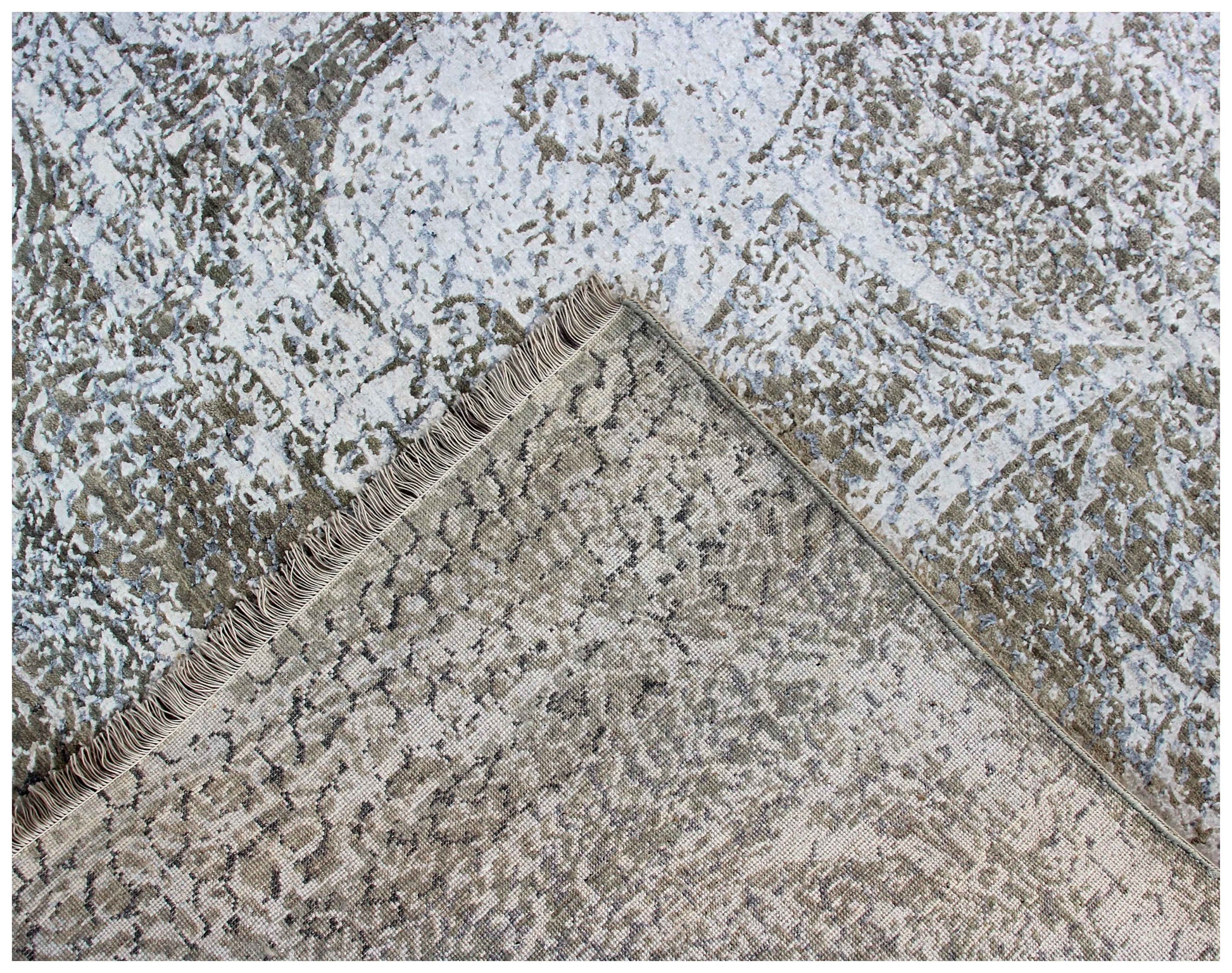 Arabesque Medallion 8x10 Hand Knotted Silver Ivory Taupe Brown Grey Wool Viscose Bhadohi Area Rug
