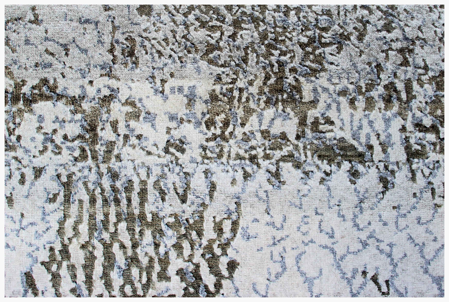 Arabesque Medallion 8x10 Hand Knotted Silver Ivory Taupe Brown Grey Wool Viscose Bhadohi Area Rug
