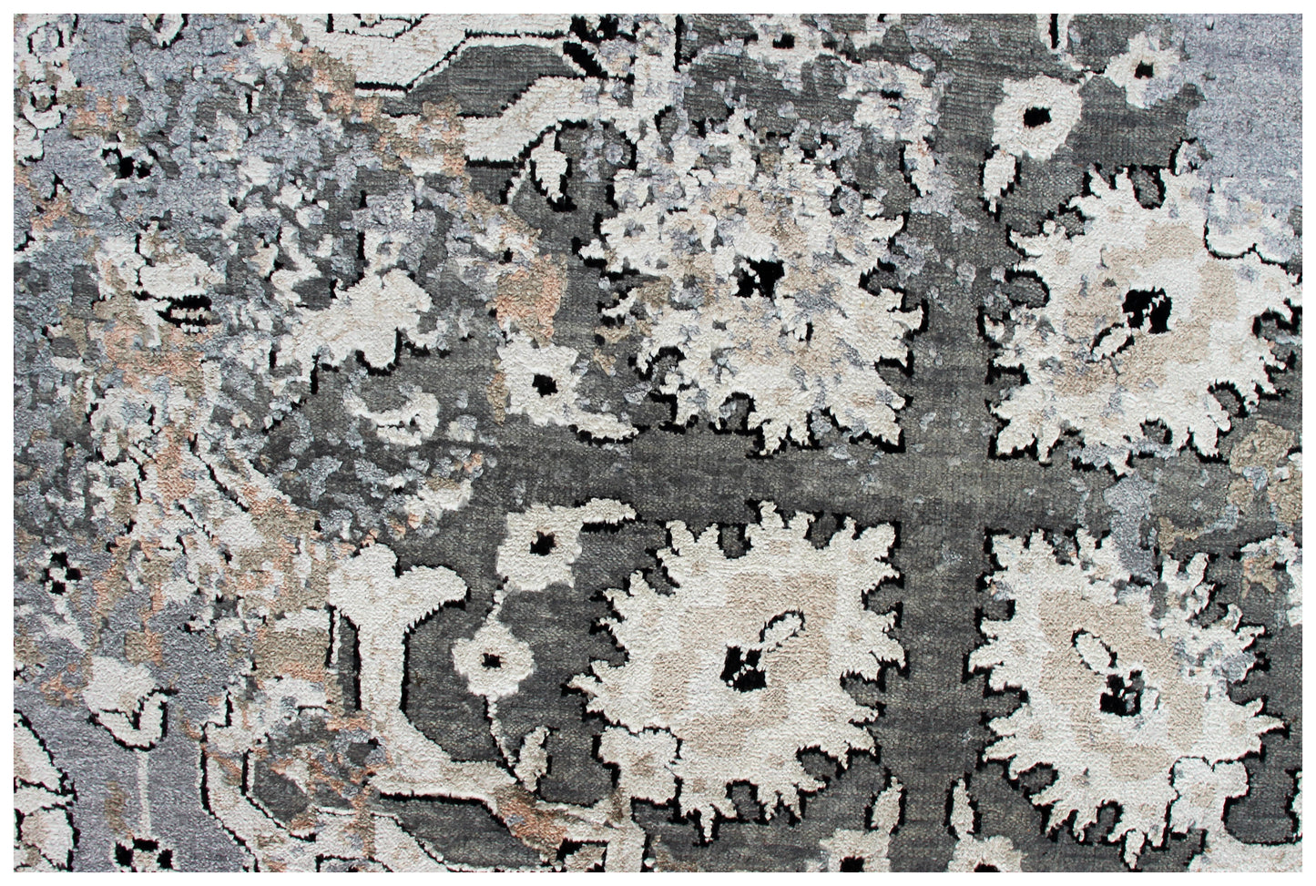 8x10 Hand Knotted Wool Viscose Steel Blue Ivory Blush Pink Traditional Persian Floral Bhadohi Area Rug