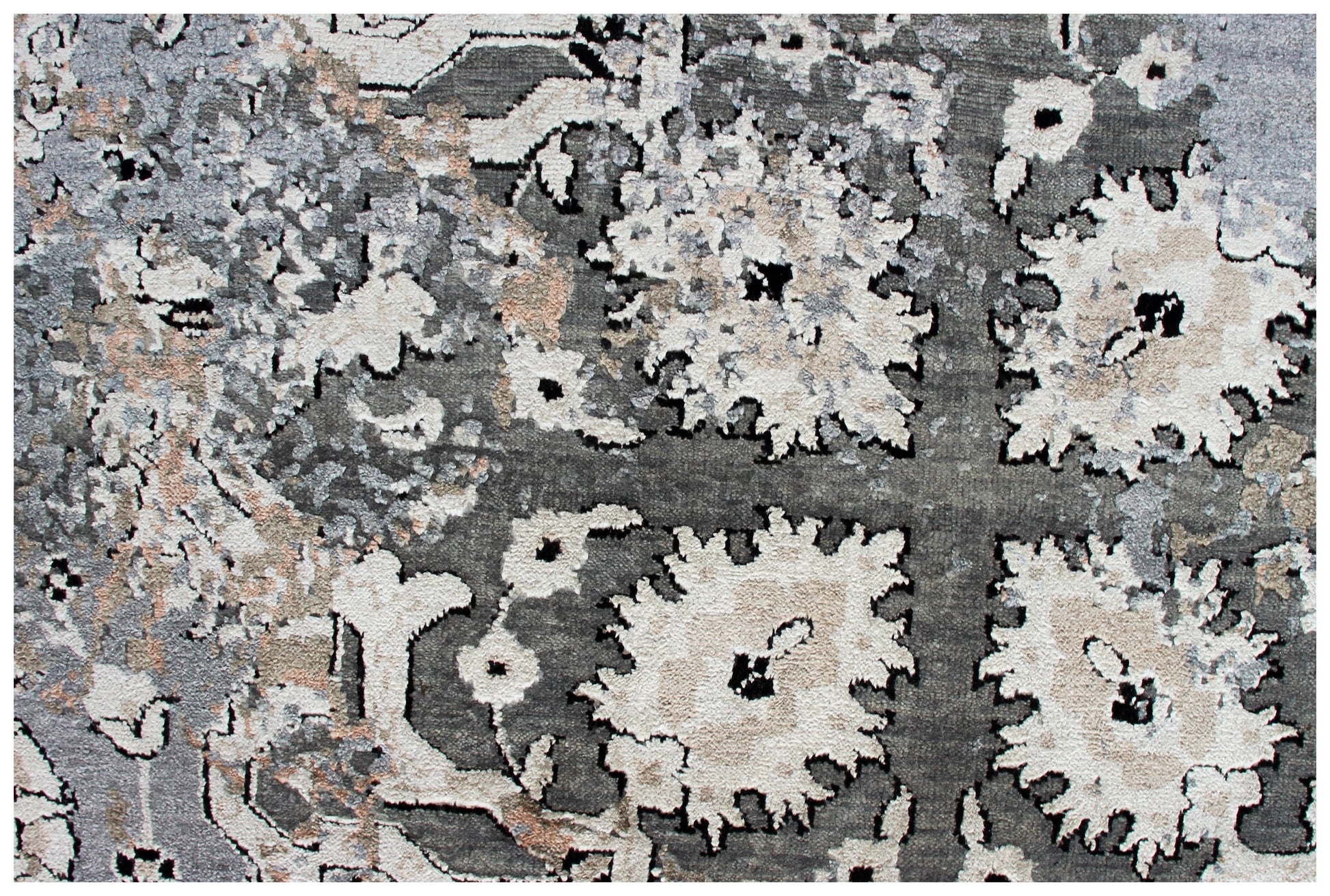 8x10 Hand Knotted Wool Viscose Steel Blue Ivory Blush Pink Traditional Persian Floral Bhadohi Area Rug