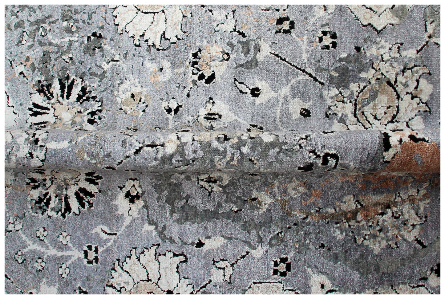 8x10 Hand Knotted Wool Viscose Steel Blue Ivory Blush Pink Traditional Persian Floral Bhadohi Area Rug