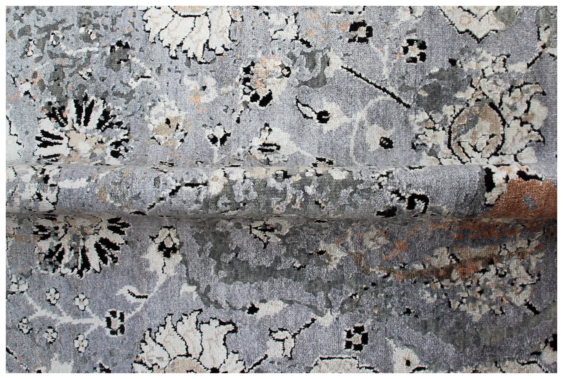 8x10 Hand Knotted Wool Viscose Steel Blue Ivory Blush Pink Traditional Persian Floral Bhadohi Area Rug