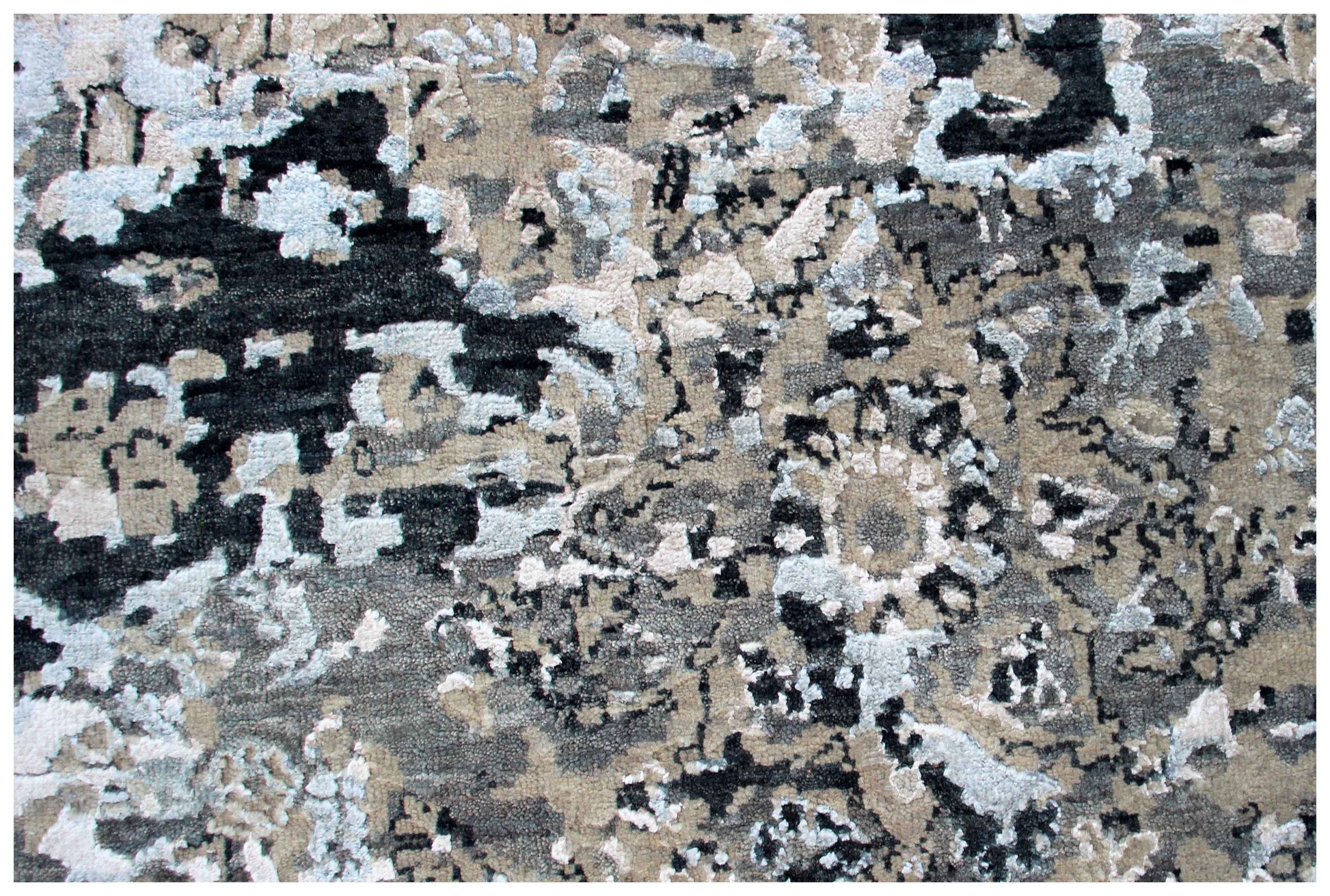 Silver Ivory Grey Charcoal Black Persian Floral Hand Knotted Wool Viscose 8x10 Bhadohi Area Rug