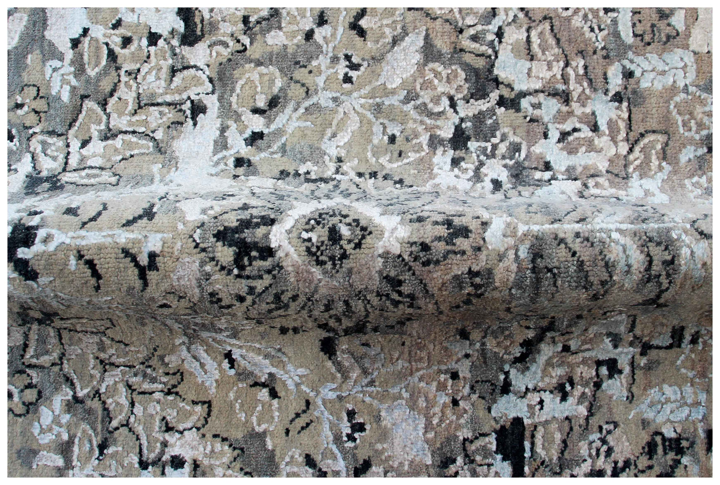 Silver Ivory Grey Charcoal Black Persian Floral Hand Knotted Wool Viscose 8x10 Bhadohi Area Rug