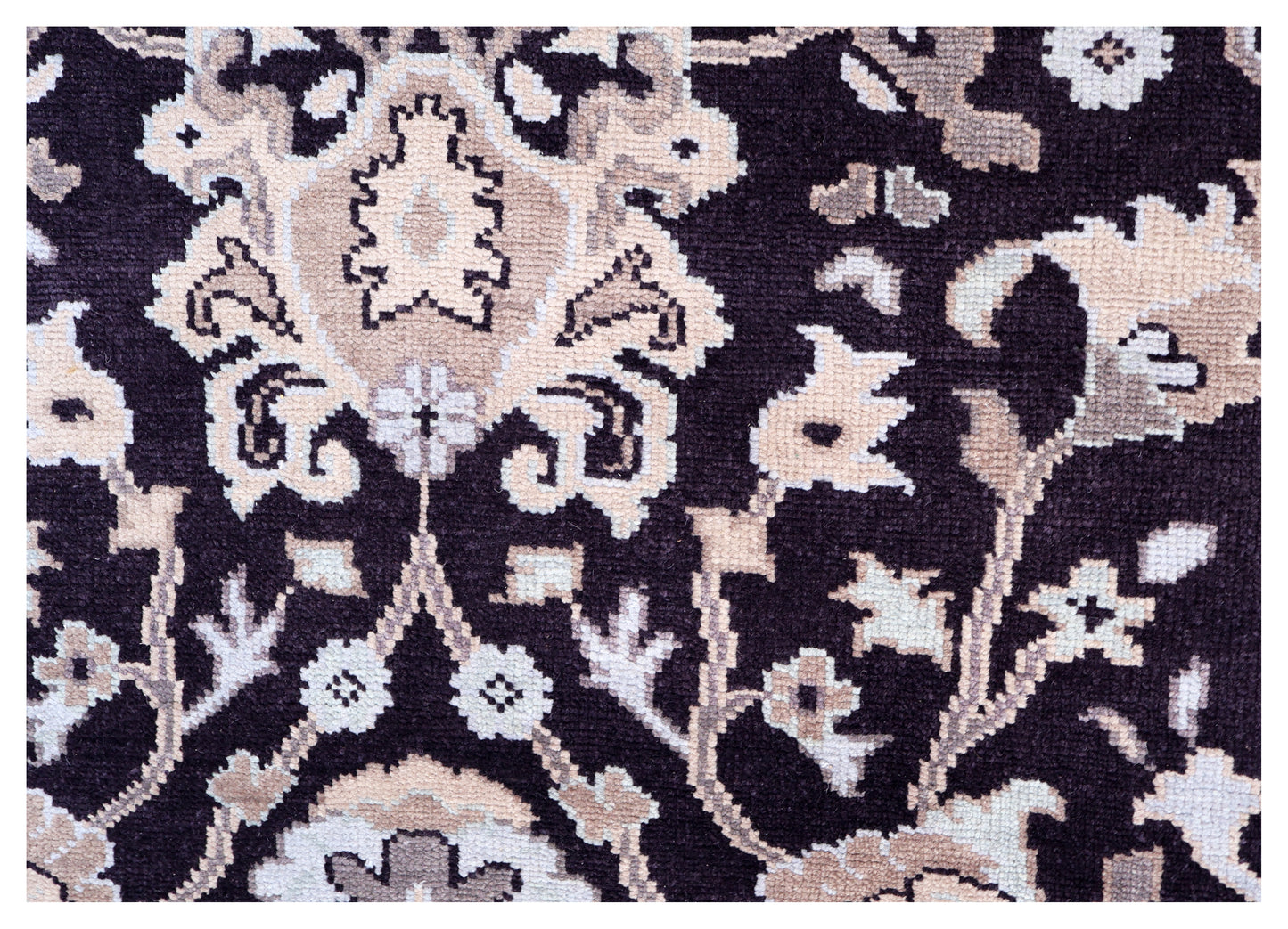 Premium look Vintage Style Black Silver Peach Beige Traditional Turkish Floral Vine Hand Knotted Wool 8x10 Bhadohi Area Rug